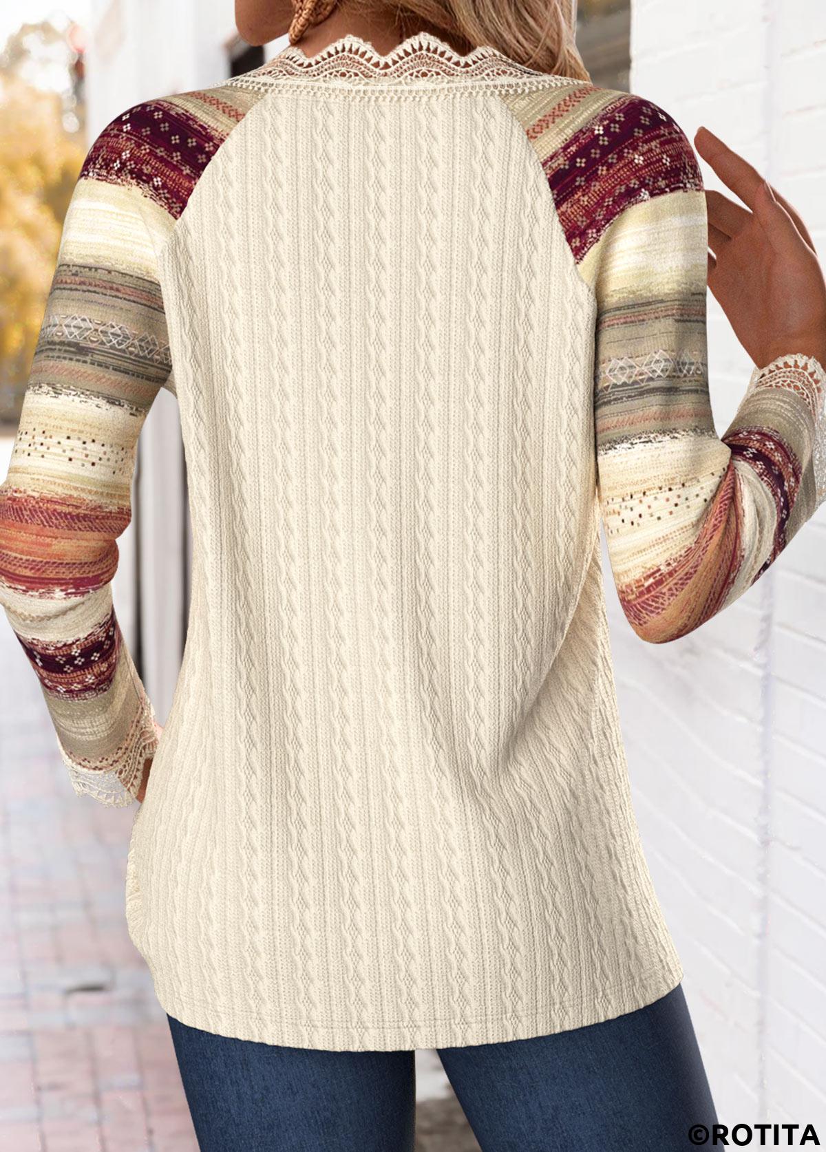 Beige tops,Striped tops,Geometric tops,ROTITA Tummy Coverage Striped Beige V Neck T Shirt