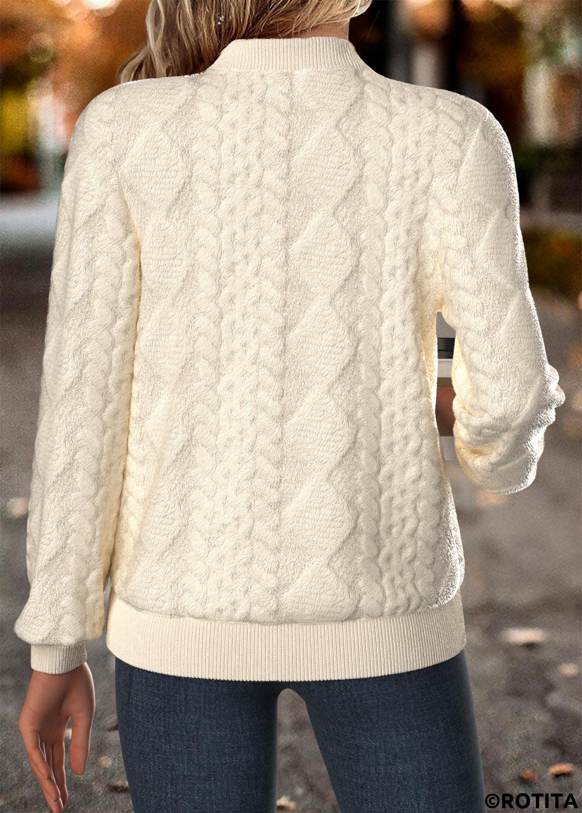 Beige tops,Plain Color tops,ROTITA Tummy Coverage Beige Stand Collar Long Sleeve Jacket