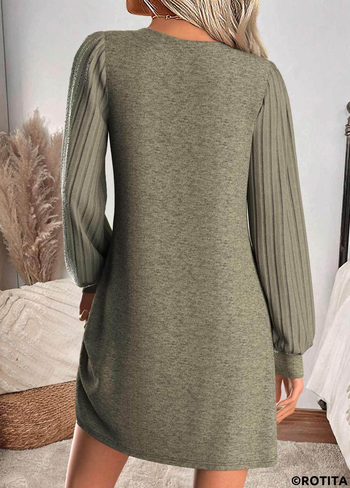 Sage Green dresses,Plain Color dresses,Everyday dresses,Casual dresses,ROTITA Tummy Coverage Sage Green Short V Neck Dress
