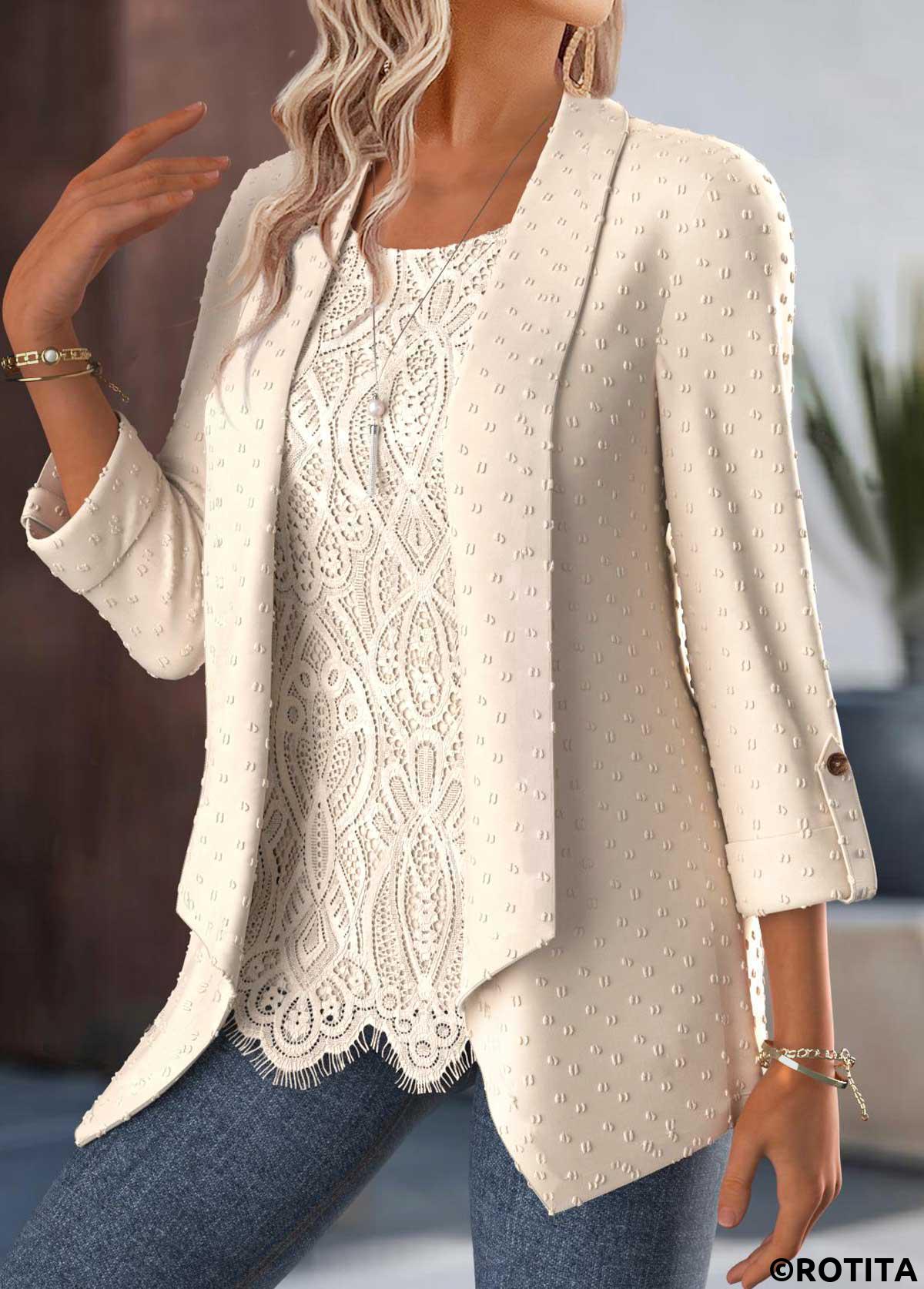 Beige tops,Plain Color tops,ROTITA Tummy Coverage Beige Square Neck Fake Two Piece Twinset