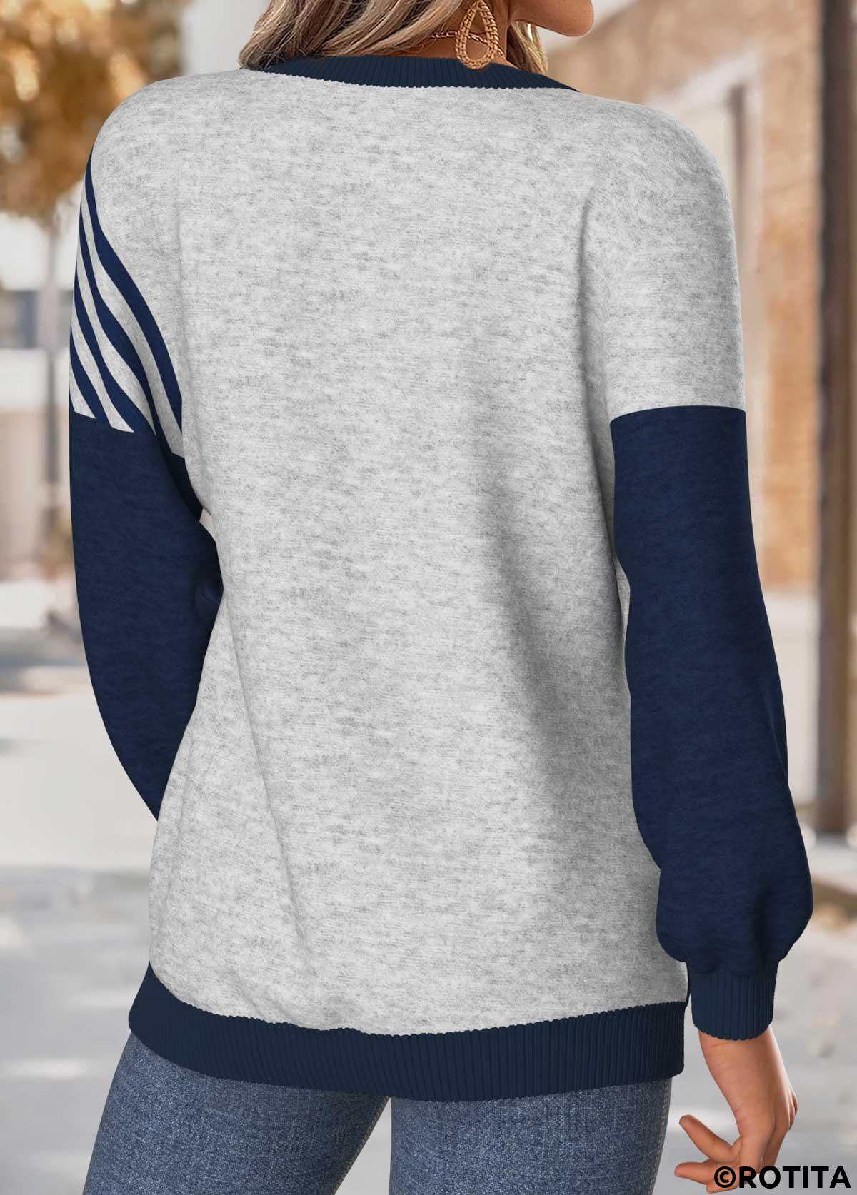 Navy tops,Striped tops,Geometric tops,ROTITA Tummy Coverage Striped Navy Round Neck Long Sleeve Sweatshirt