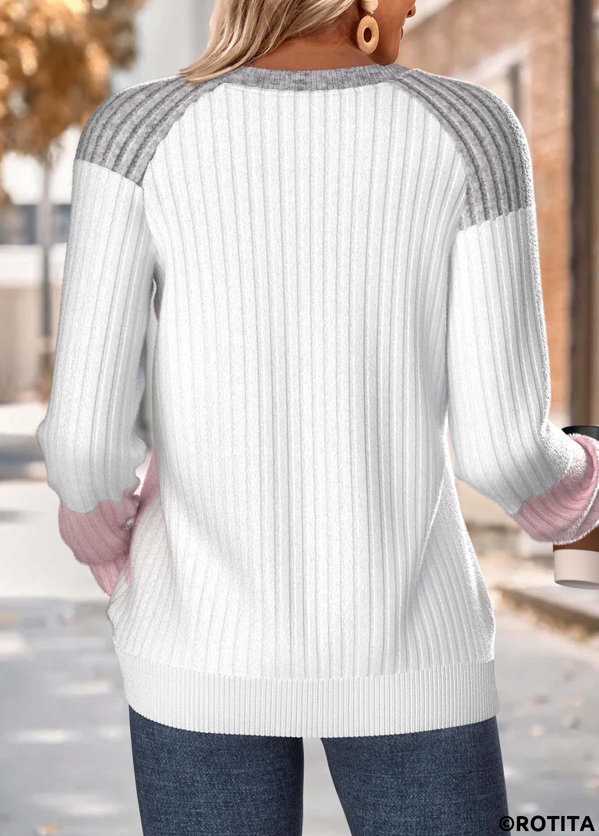 Multi Color tops,Contrast Color tops,ROTITA Tummy Coverage Multi Color Round Neck Long Sleeve Sweatshirt