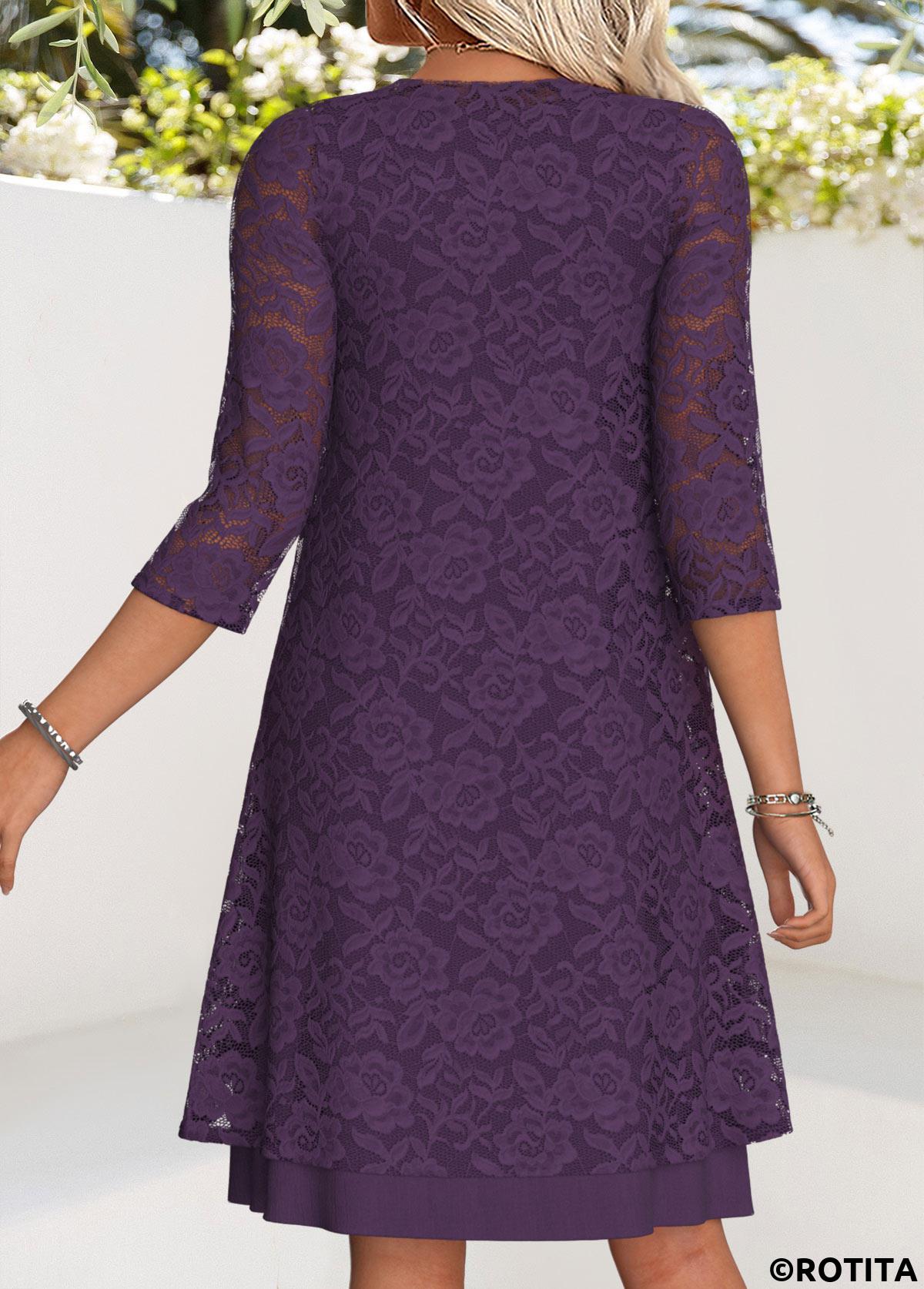 Dark Reddish Purple dresses,Plain Color dresses,Everyday dresses,Casual dresses,ROTITA Tummy Coverage Dark Reddish Purple Dress and Cardigan