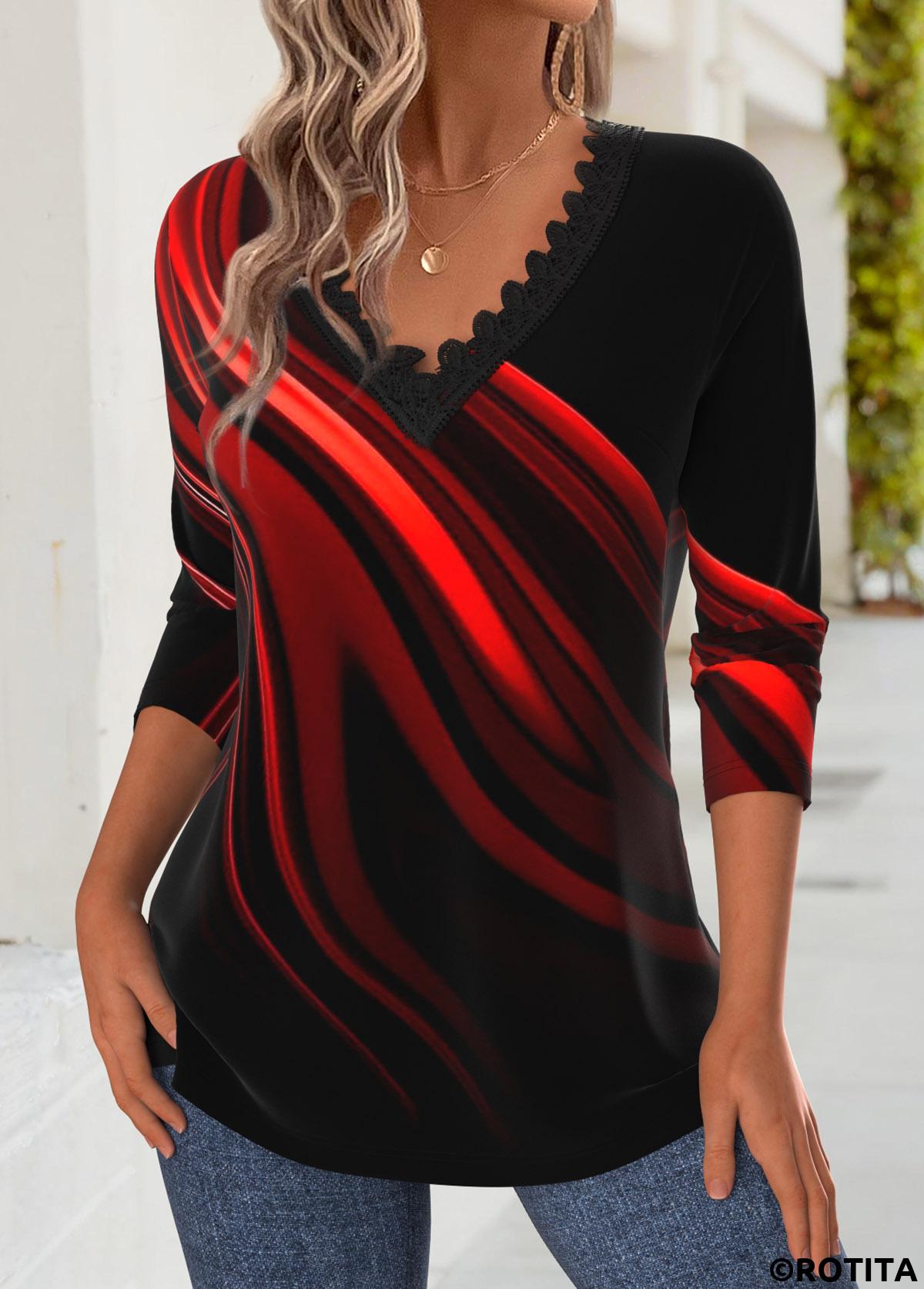 Black tops,Ombre tops,ROTITA Tummy Coverage Ombre Black V Neck T Shirt