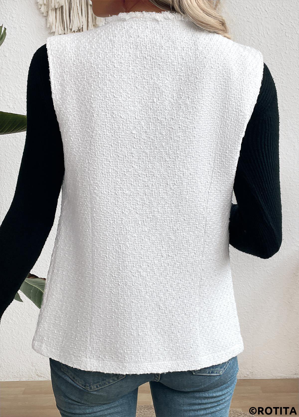 White tops,Plain Color tops,Tummy Coverage White Round Neck Sleeveless Waistcoat
