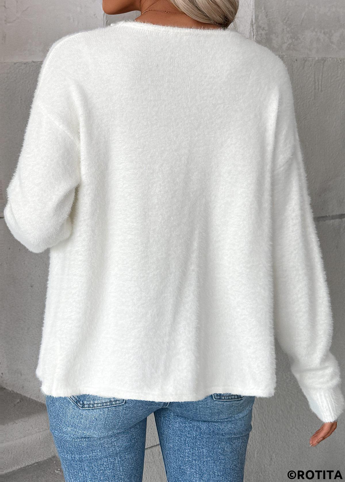 White tops,Plain Color tops,Tummy Coverage White Long Sleeve Cardigan