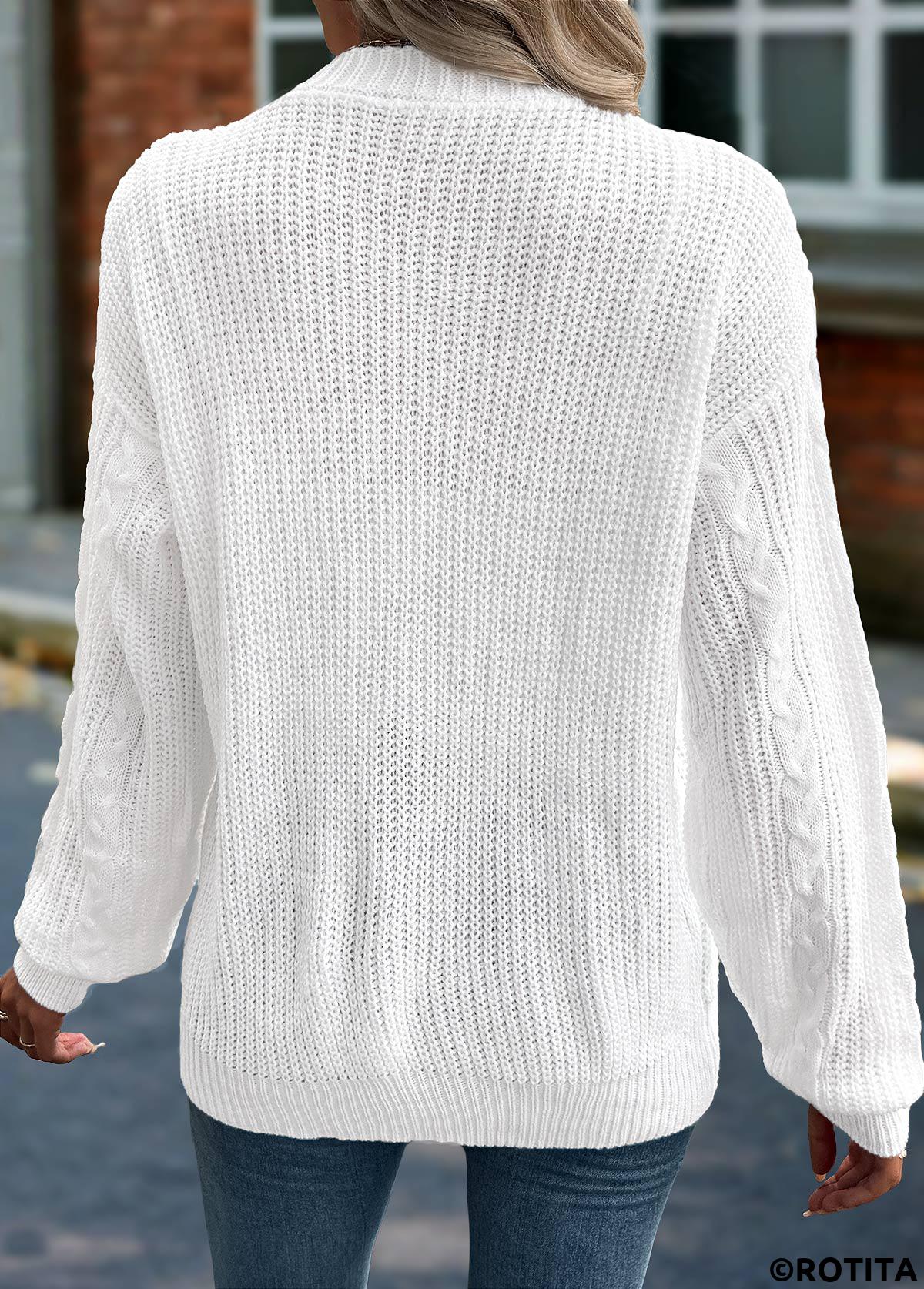 White tops,Plain Color tops,Tummy Coverage White Long Sleeve Cardigan