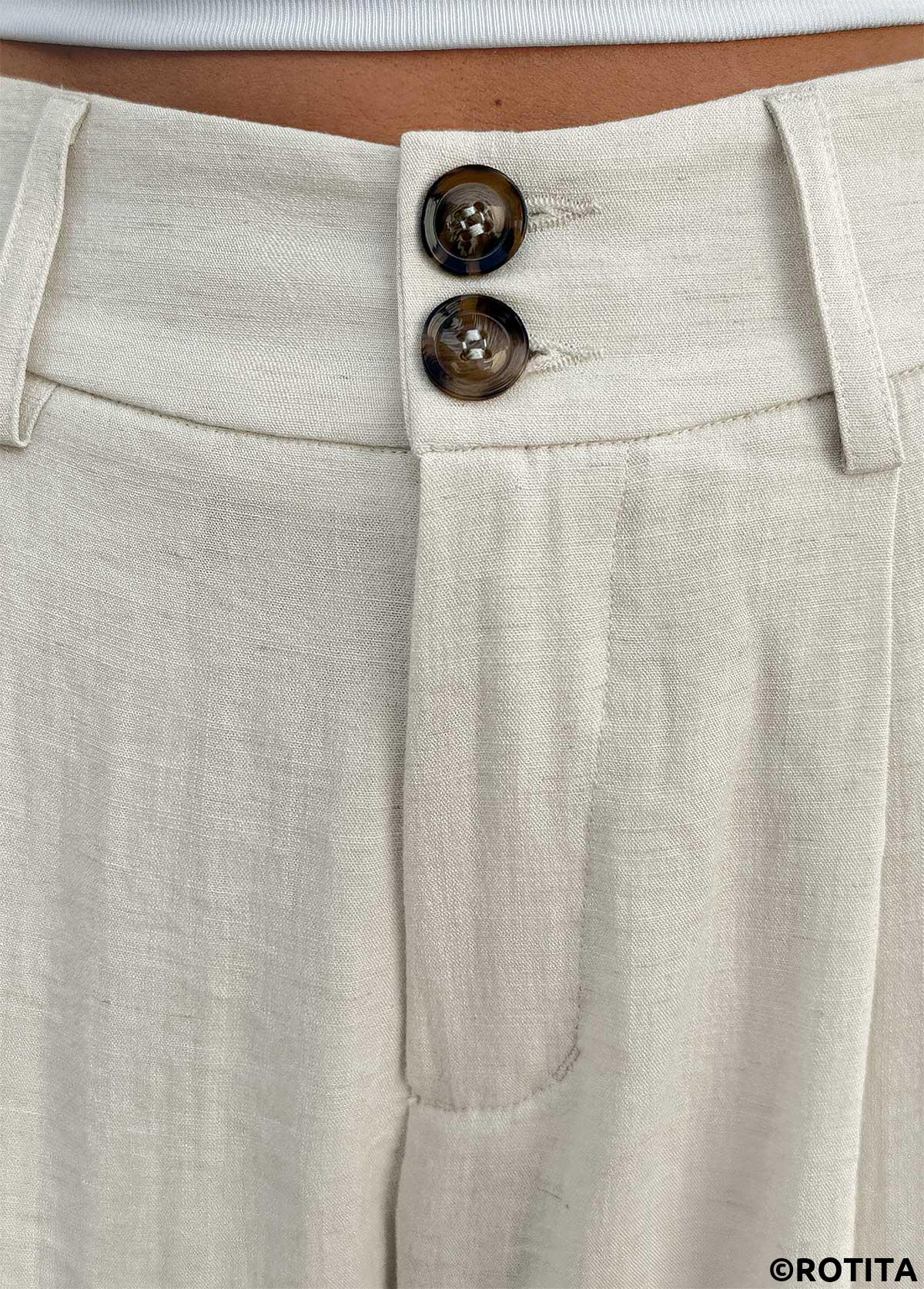Beige bottoms,Plain Color bottoms,Soft Beige Straight Leg Button Fly High Waisted Pants