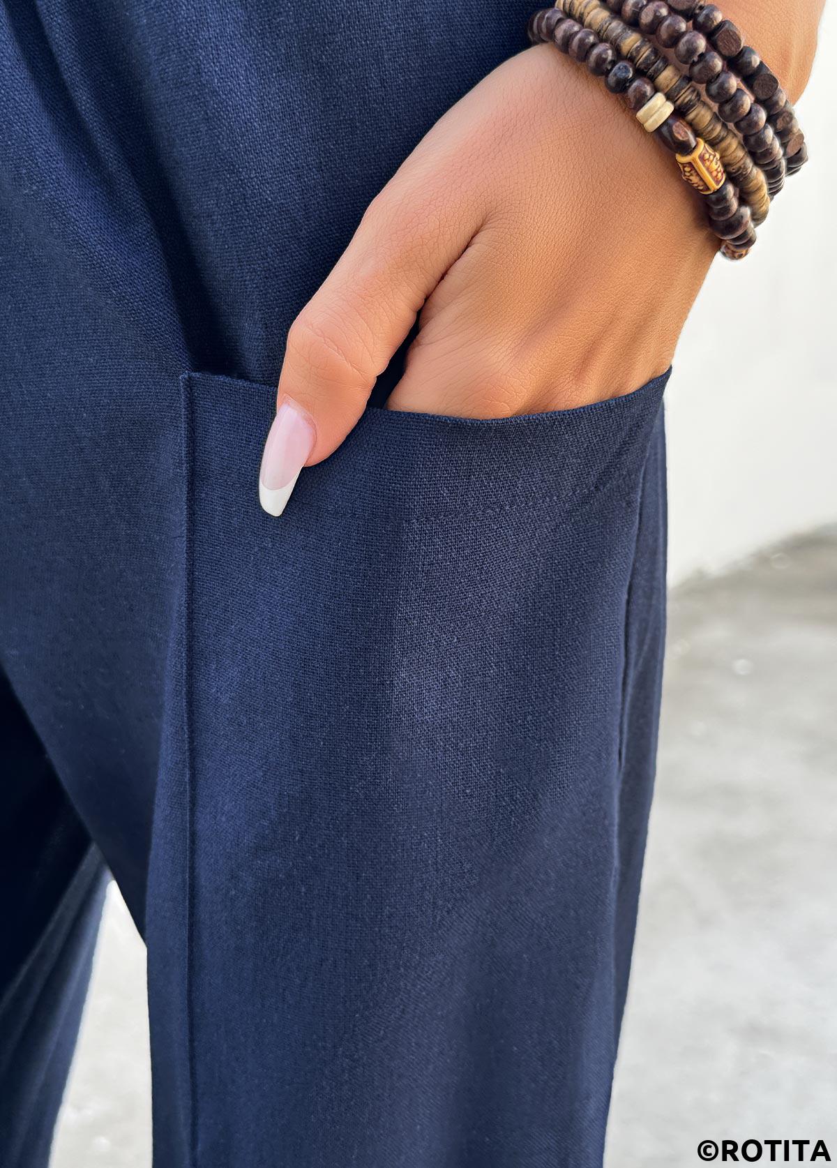 Navy bottoms,Plain Color bottoms,ROTITA Navy Jogger Elastic Waist High Waisted Pants