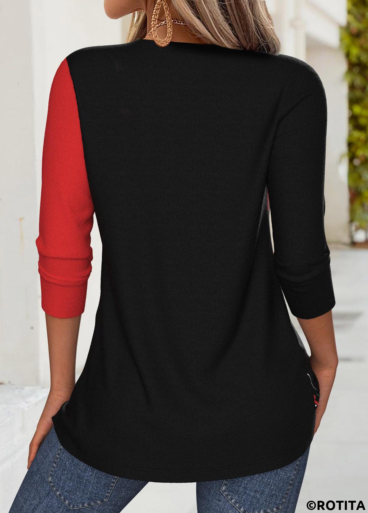 Wine Red tops,Black tops,Geometric tops,ROTITA Tummy Coverage Geometric Print Wine Red T Shirt