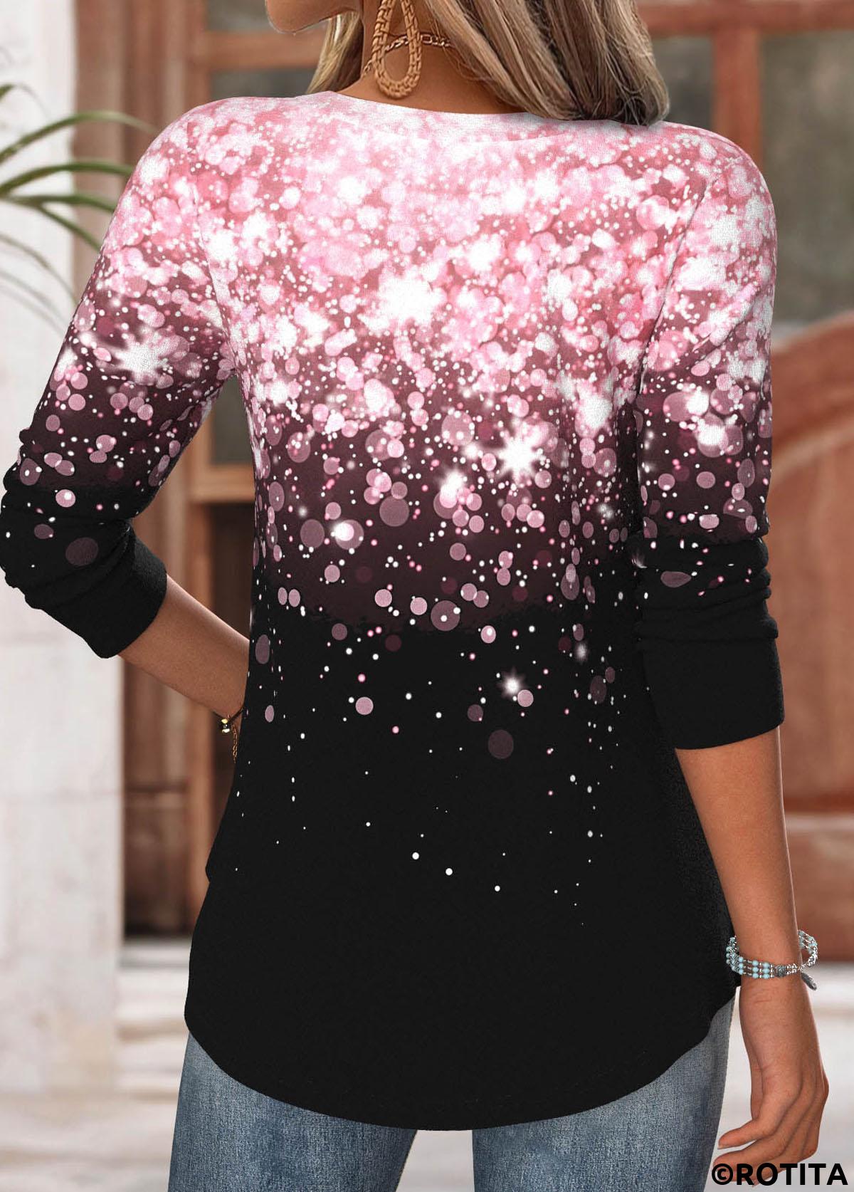 Light Pink tops,Ombre tops,ROTITA Tummy Coverage Ombre Light Pink Square Neck T Shirt