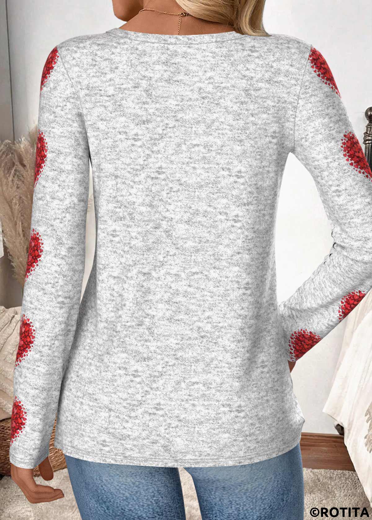 Multi Color tops,Heart tops,ROTITA Heart Print Multi Color Round Neck T Shirt