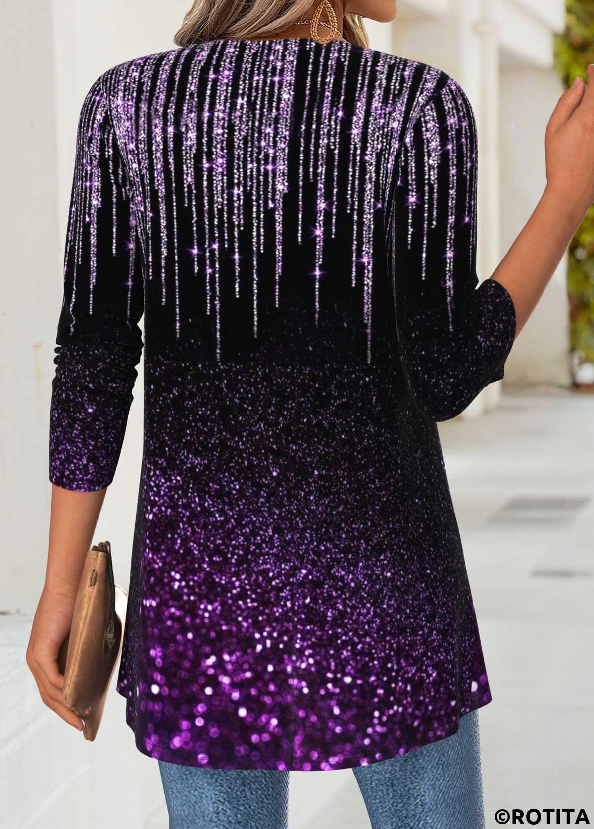 Purple tops,Ombre tops,ROTITA Tummy Coverage Ombre Purple Long Sleeve Lightweight Cardigan