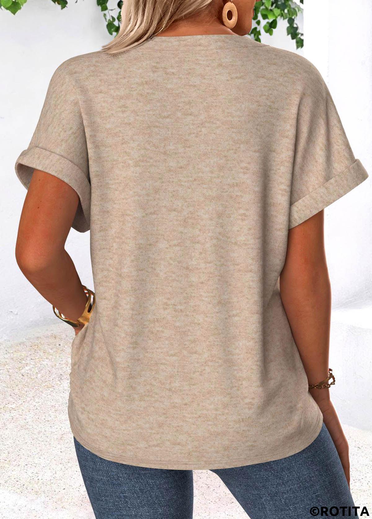 Light Camel tops,Heart tops,ROTITA Tummy Coverage Heart Print Light Camel T Shirt