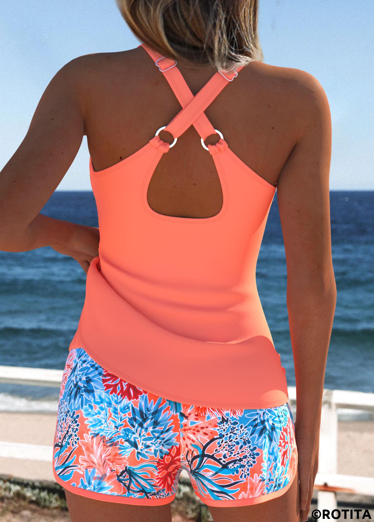 Coral swimwear,Animal Print swimwear,ROTITA Tummy Coverage Coral Marine Life Print Tankini Set
