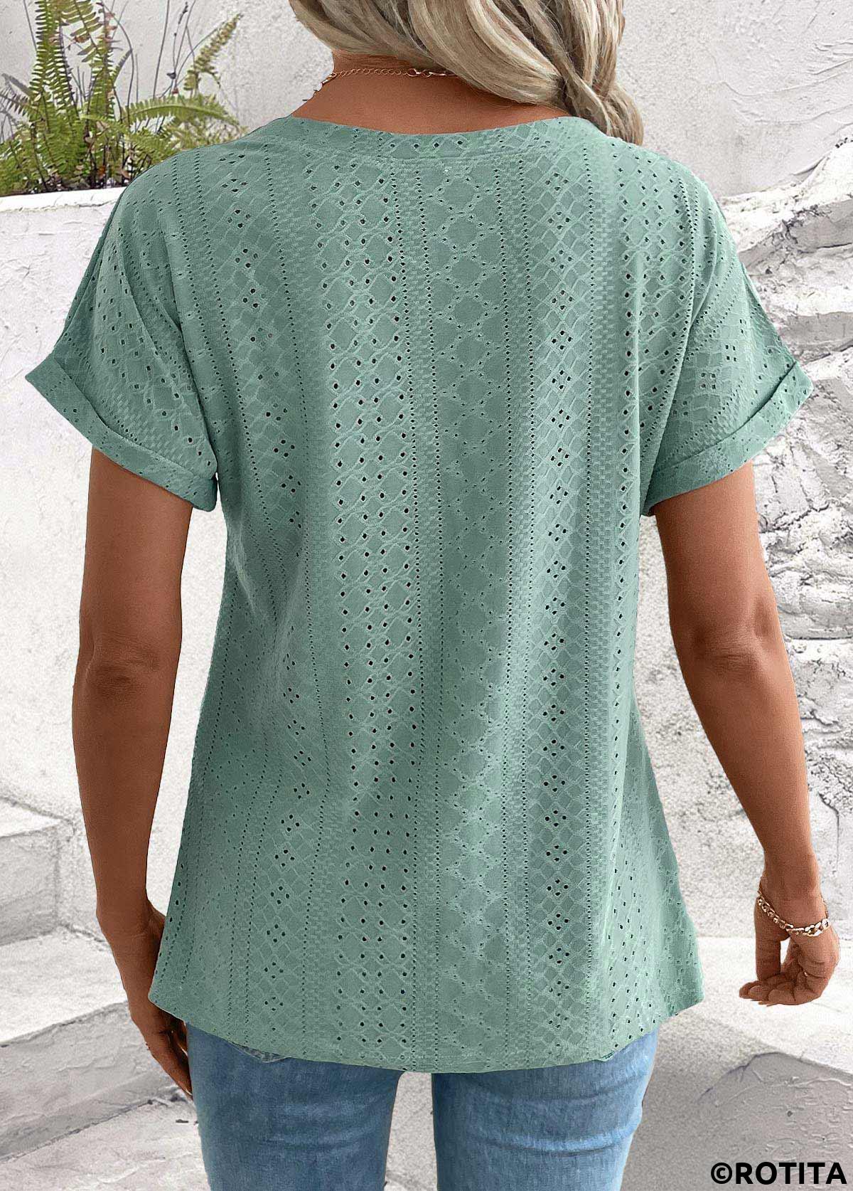 Sage Green tops,Plain Color tops,ROTITA Tummy Coverage Sage Green Round Neck T Shirt