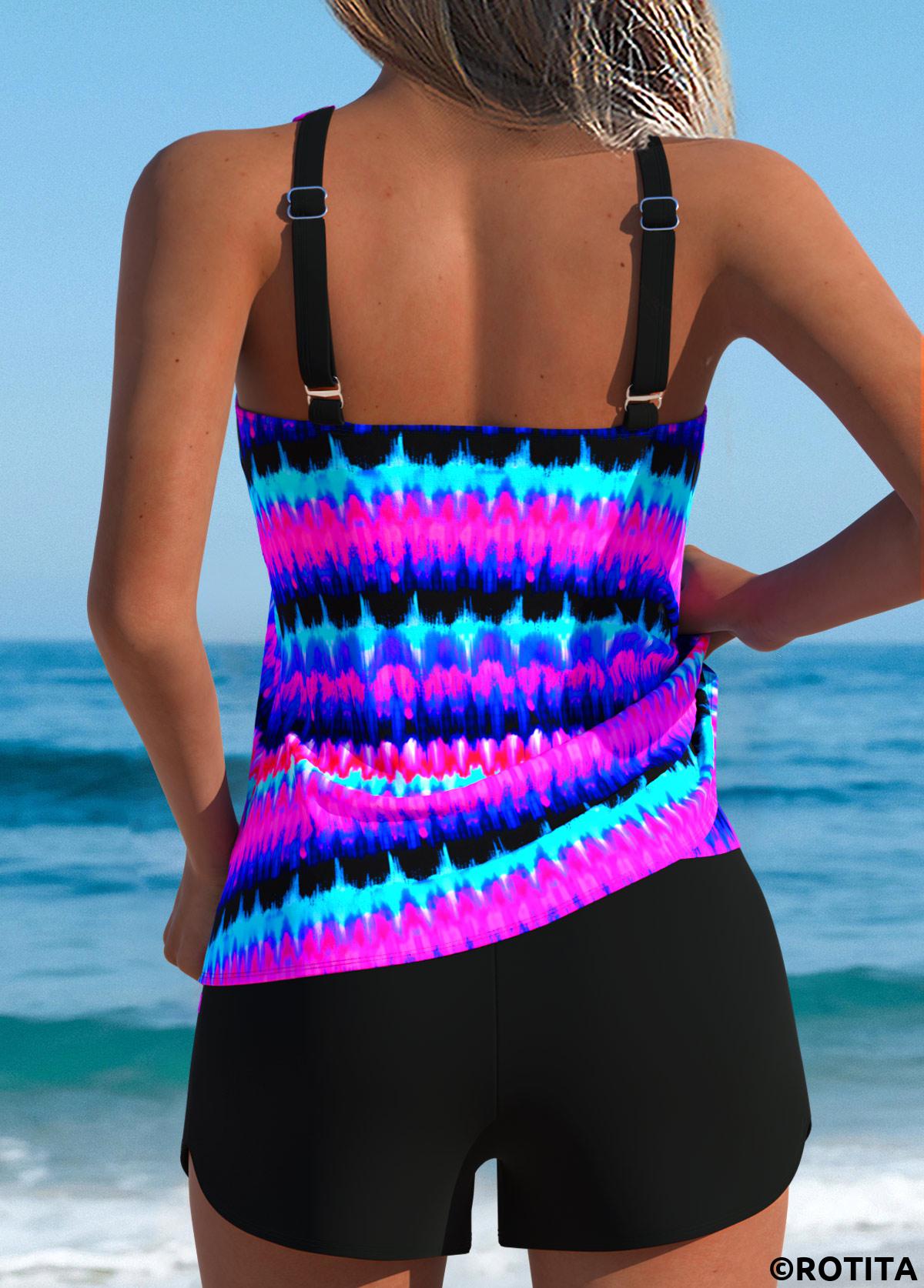 Multi Color swimwear,Tie Dye swimwear,ROTITA Tummy Coverage Multi Color Tie Dye Print Tankini Set