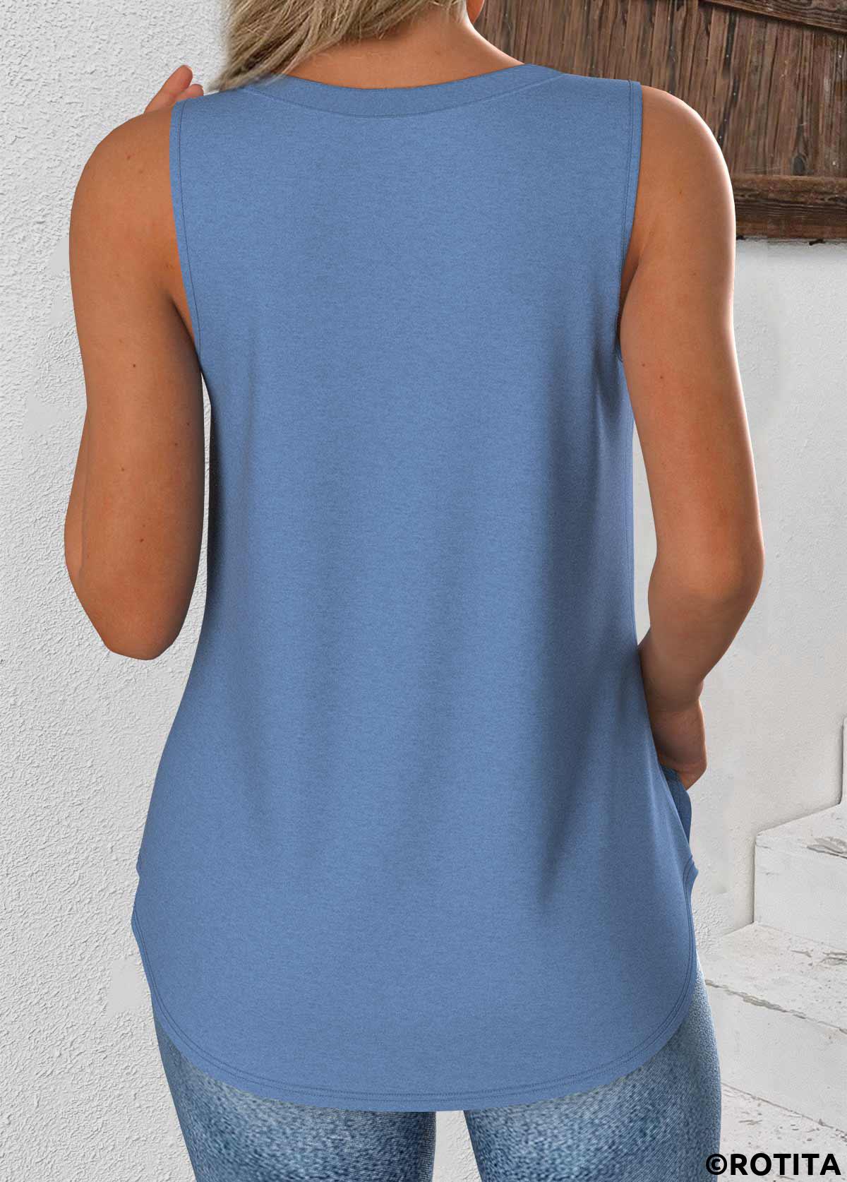 Dusty Blue tops,Plain Color tops,ROTITA Dusty Blue V Neck Sleeveless Tank Top
