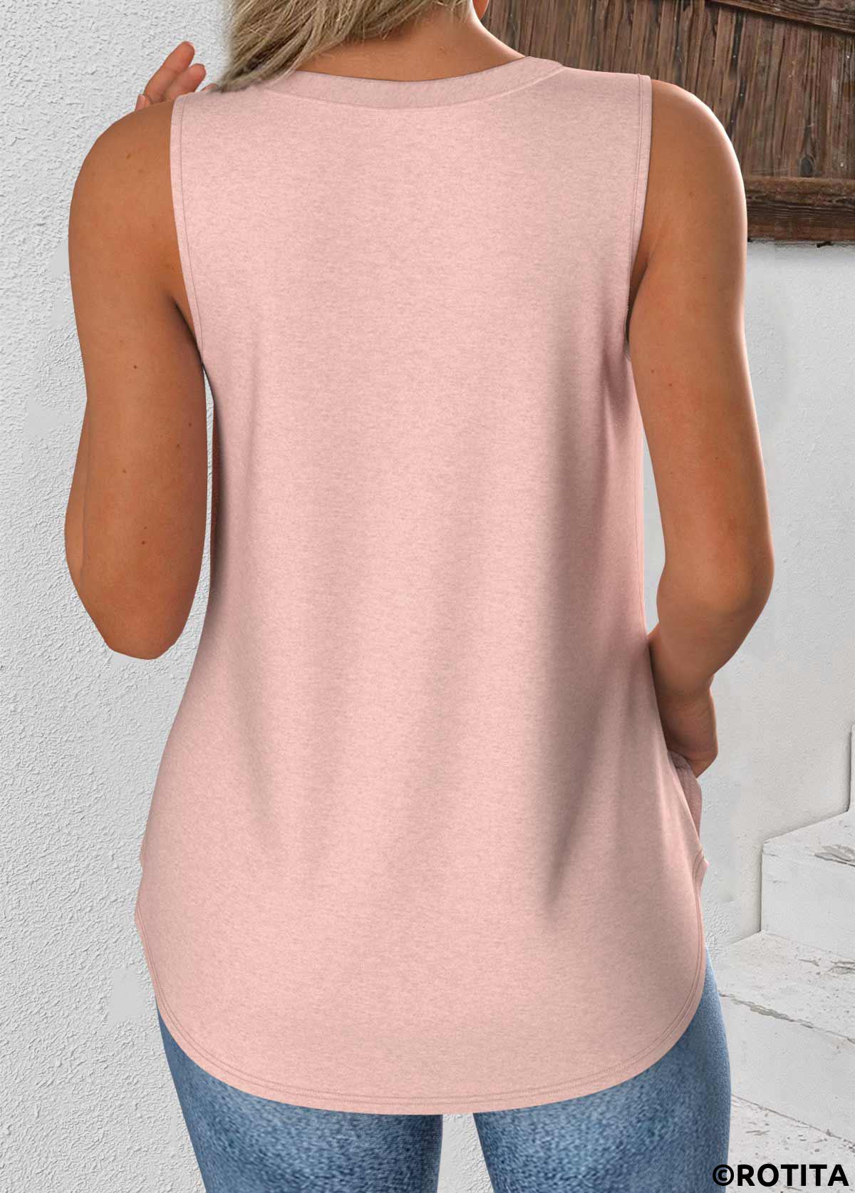 Dusty Pink tops,Plain Color tops,ROTITA Dusty Pink V Neck Sleeveless Tank Top