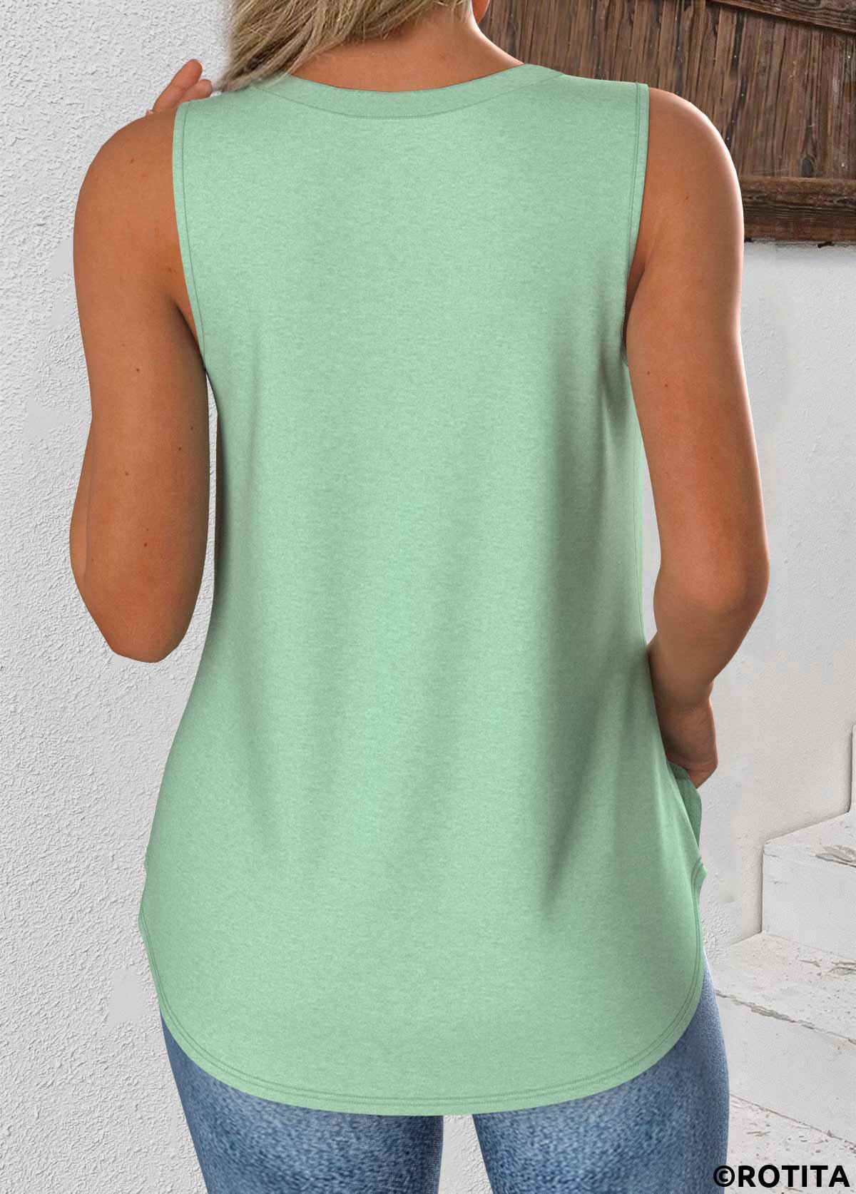 Light Green tops,Plain Color tops,ROTITA Light Green V Neck Sleeveless Tank Top