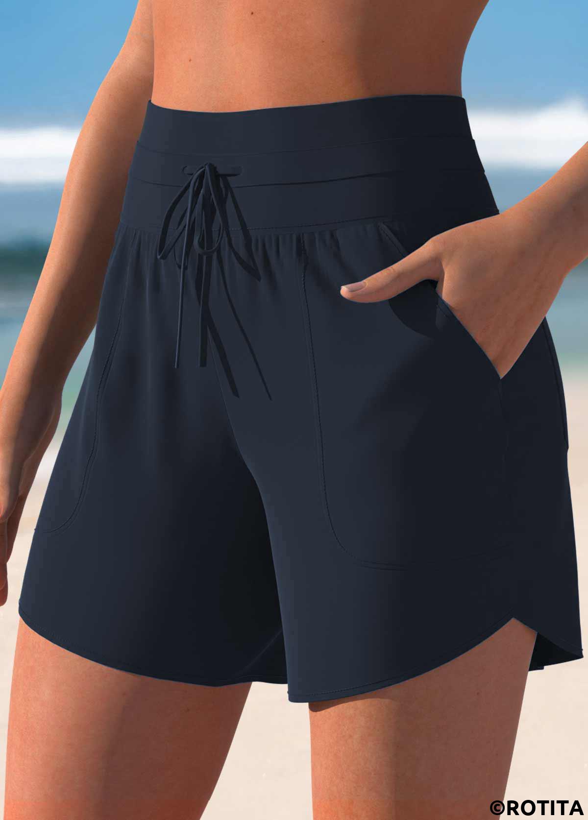 Navy swimwear,Plain Color swimwear,ROTITA Navy Color Mid Waisted Swim Shorts