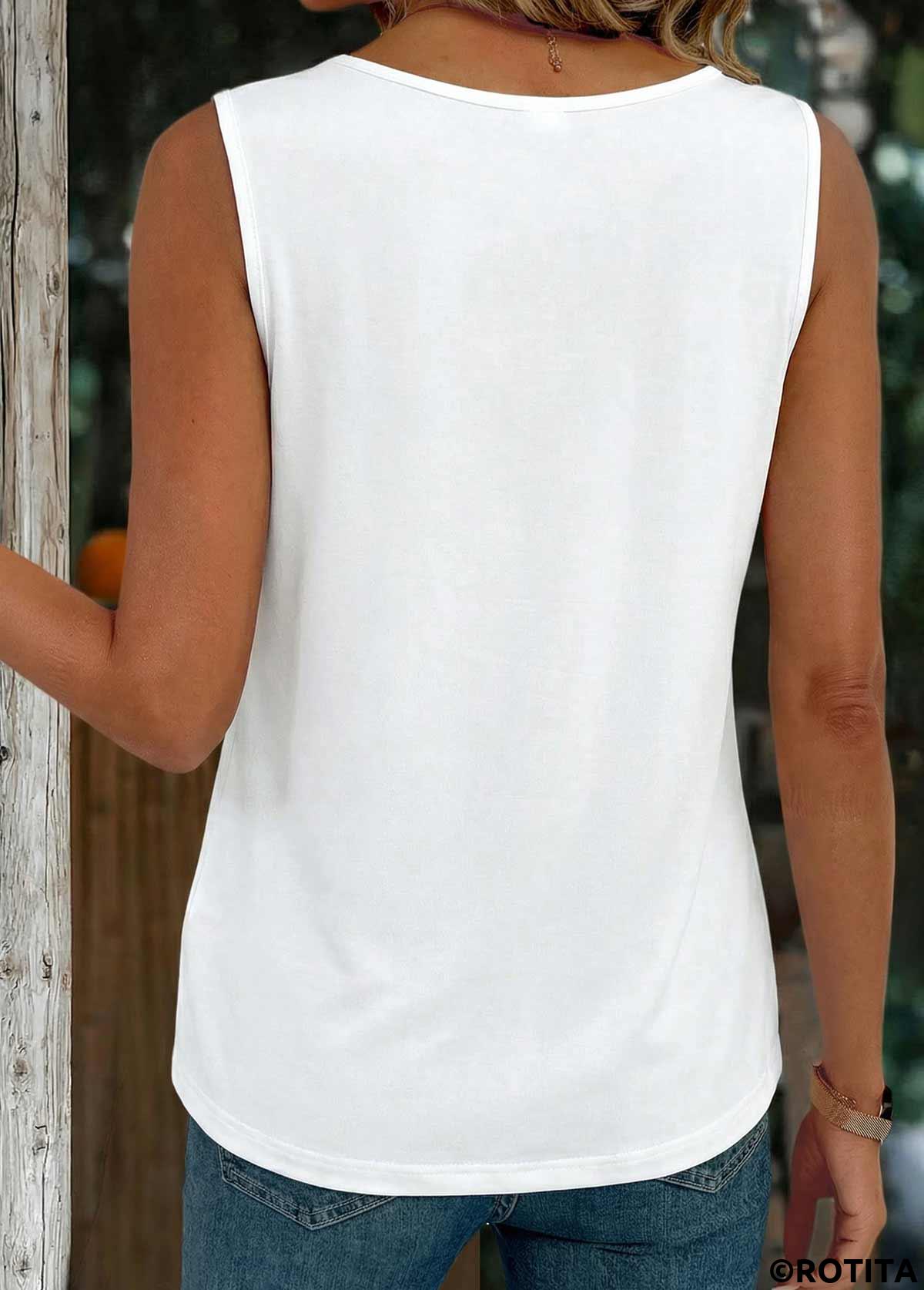 White tops,Plain Color tops,ROTITA Tuck Stitch Black Square Neck Sleeveless Tank Top