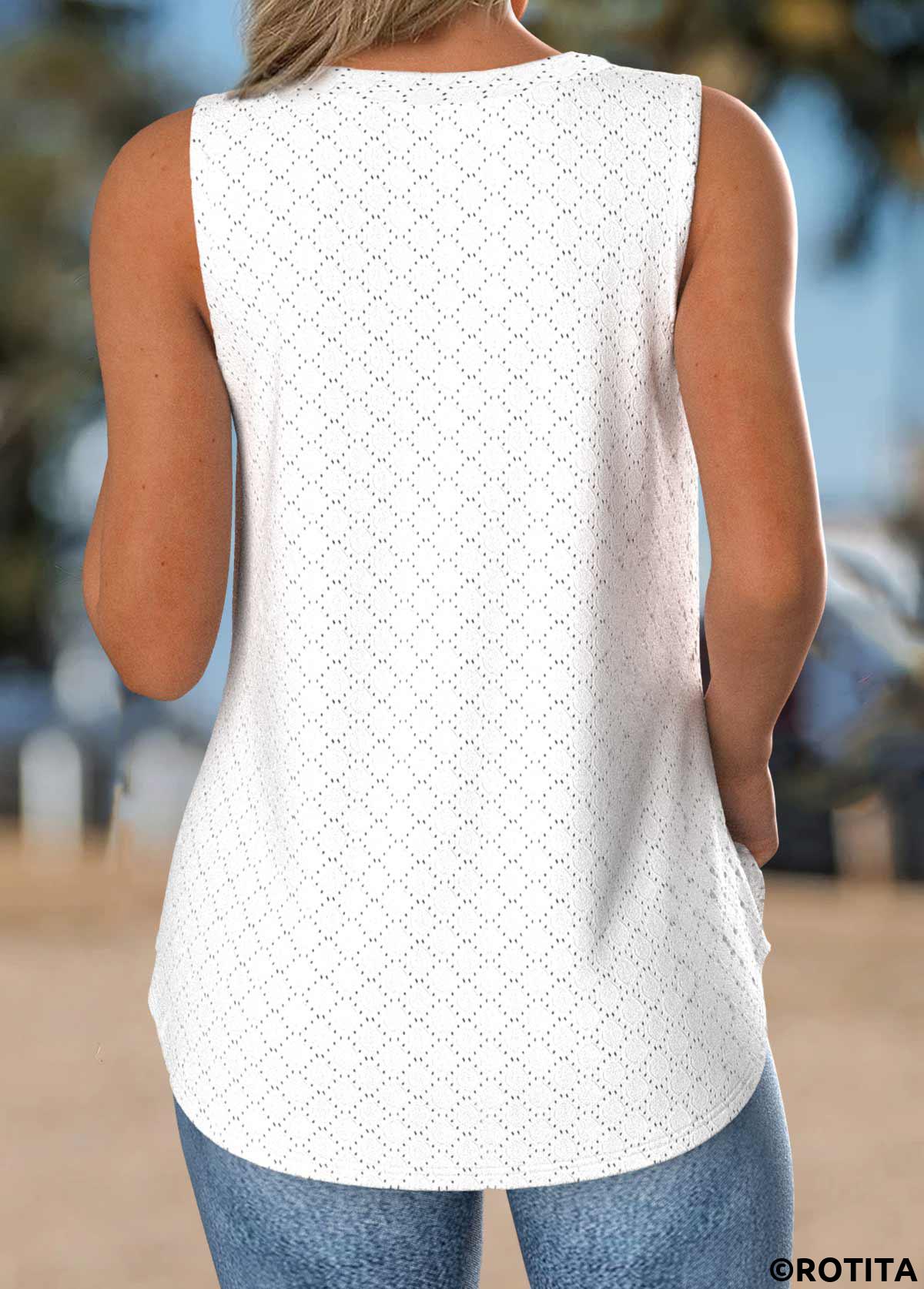 White tops,Plain Color tops,ROTITA Tummy Coverage White V Neck Sleeveless Tank Top