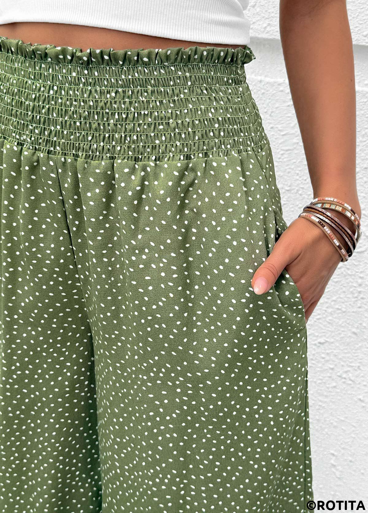 Sage Green bottoms,Plain Color bottoms,Flowy Sage Green Wide Leg Elastic Waist Pants