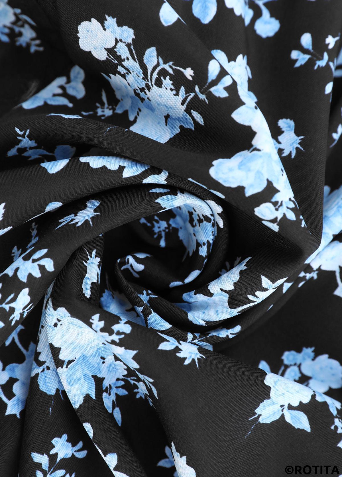 Black bottoms,Ditsy Floral bottoms,Flowy Ditsy Floral Print Black Wide Leg Pants