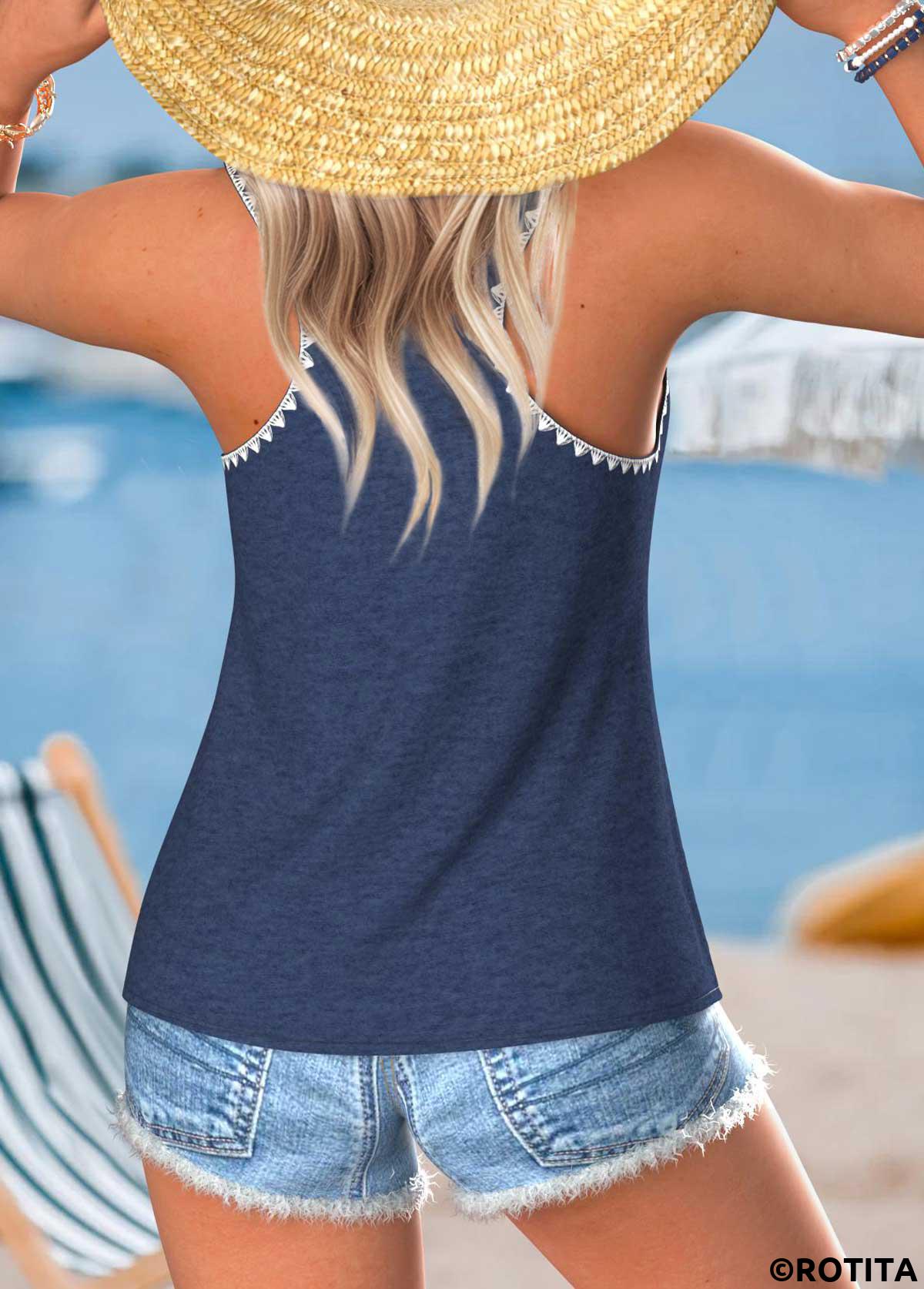 Navy tops,Animal Print tops,ROTITA Tummy Coverage Animal Print Navy Round Neck Tank Top