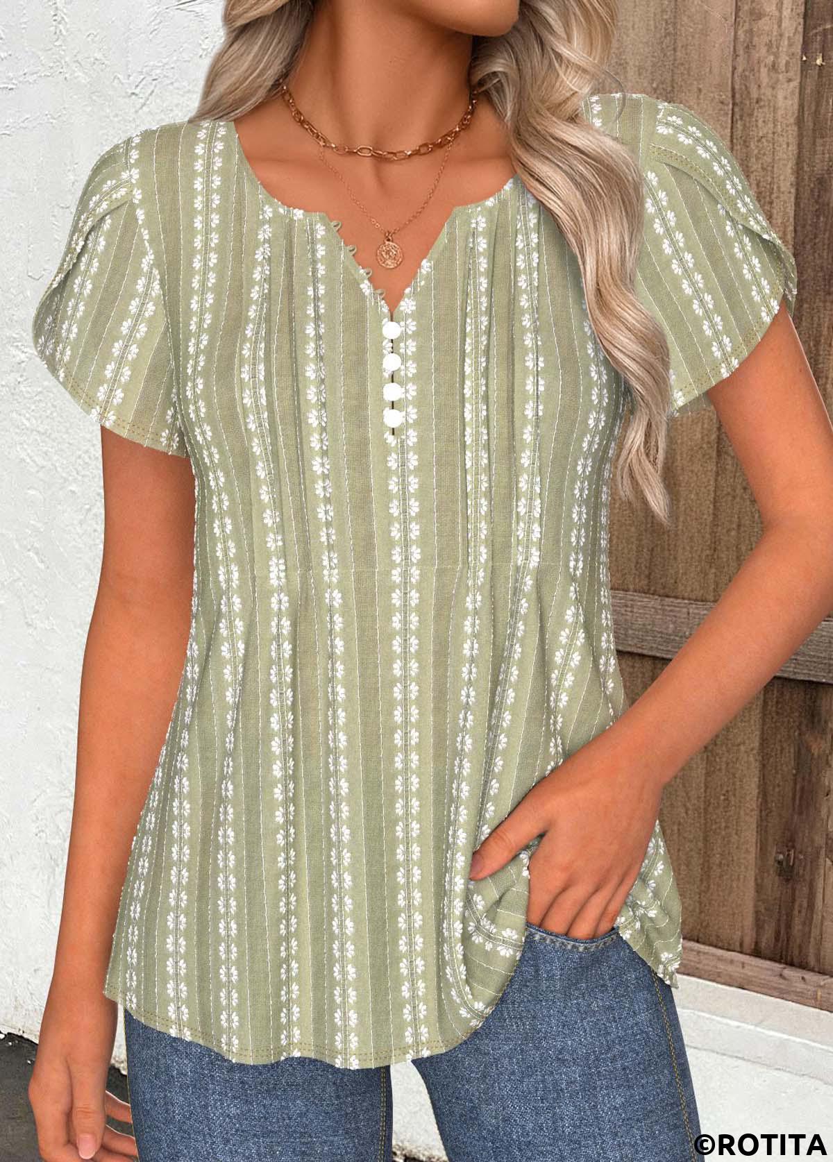 Sage Green tops,Plain Color tops,ROTITA Tummy Coverage Sage Green Split Neck T Shirt