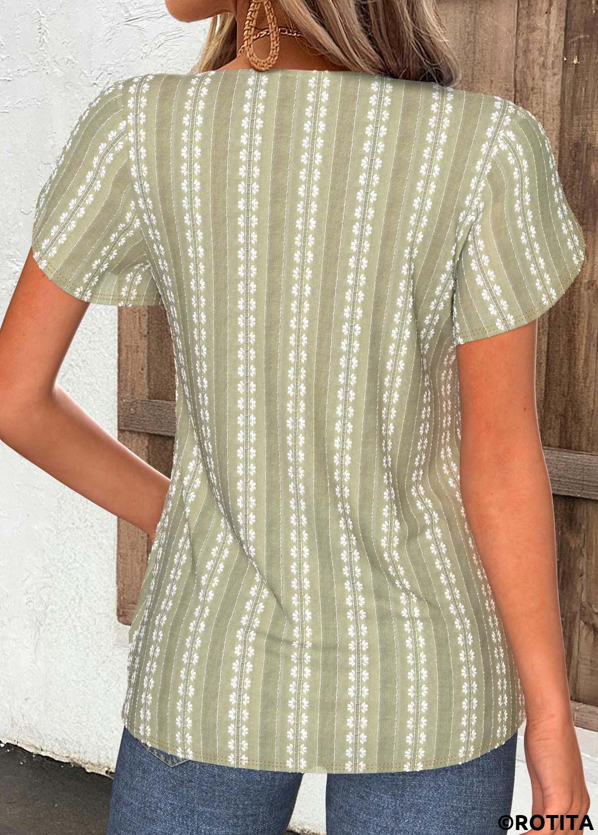 Sage Green tops,Plain Color tops,ROTITA Tummy Coverage Sage Green Split Neck T Shirt