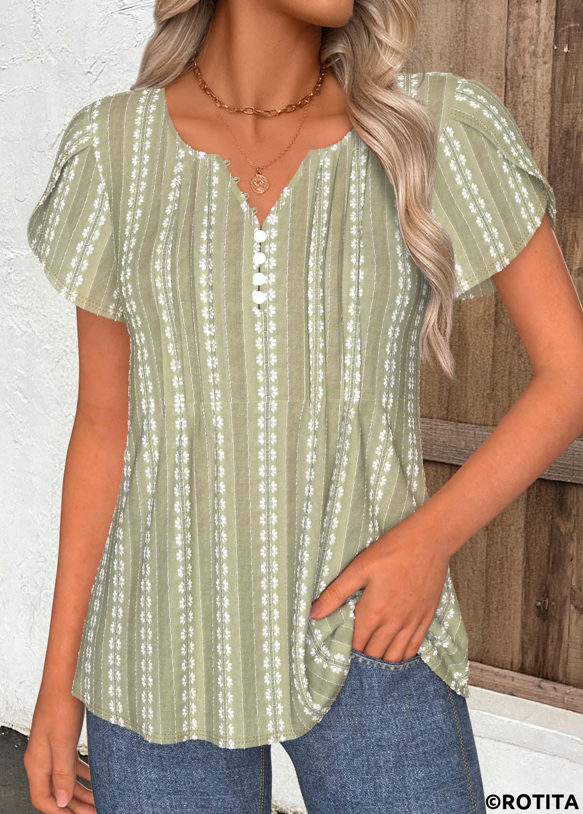 Sage Green tops,Plain Color tops,ROTITA Tummy Coverage Sage Green Split Neck T Shirt