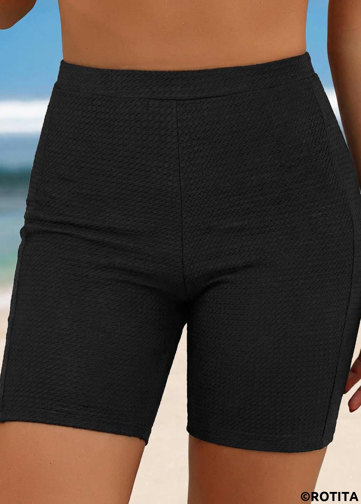 Black swimwear,Plain Color swimwear,ROTITA Wide Waistband Multi Color High Waisted Swim Shorts