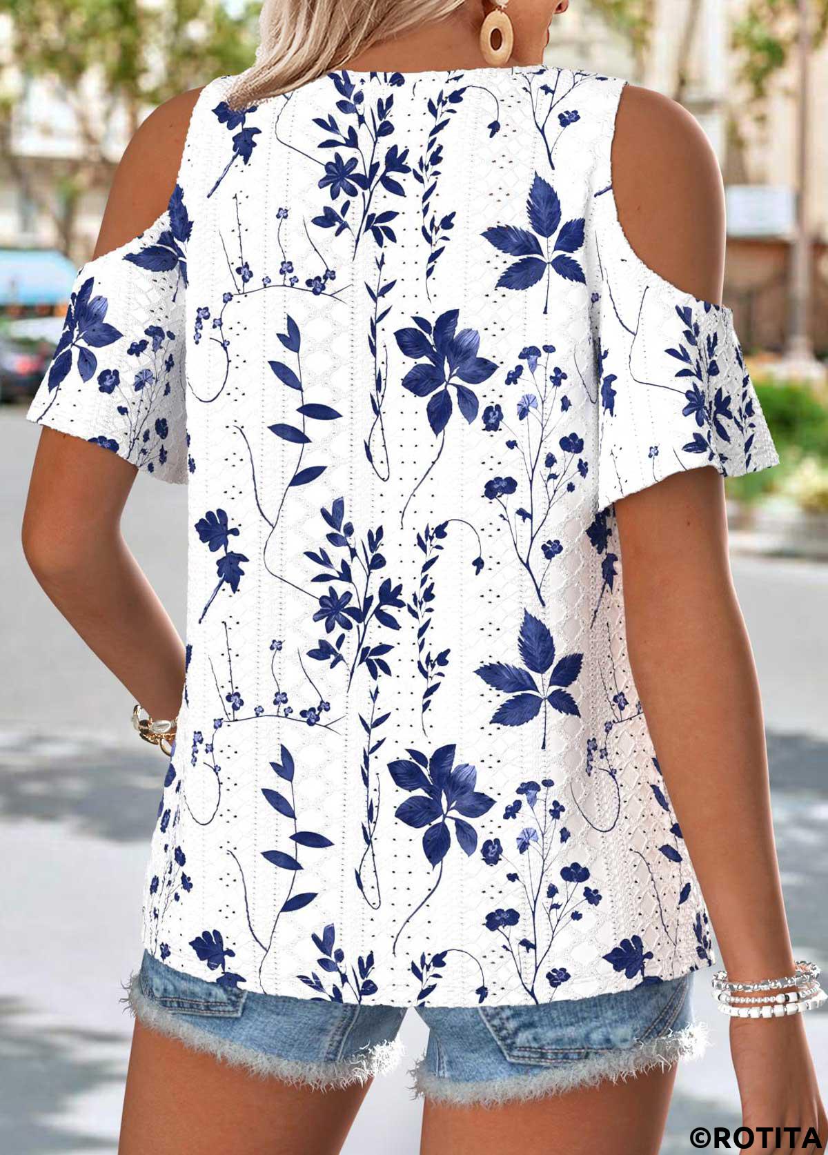 Raw white tops,Floral tops,Plants tops,ROTITA Tummy Coverage Floral Print Raw White T Shirt