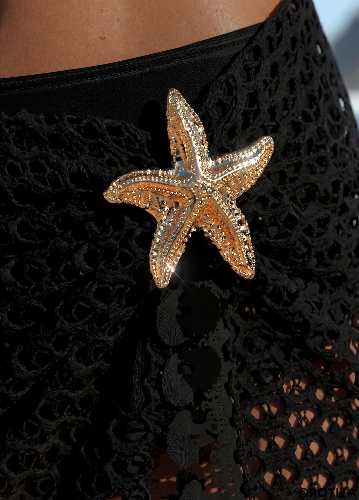 Black swimwear,Plain Color swimwear,ROTITA Black Three-piece Mid Waisted Bikini Set