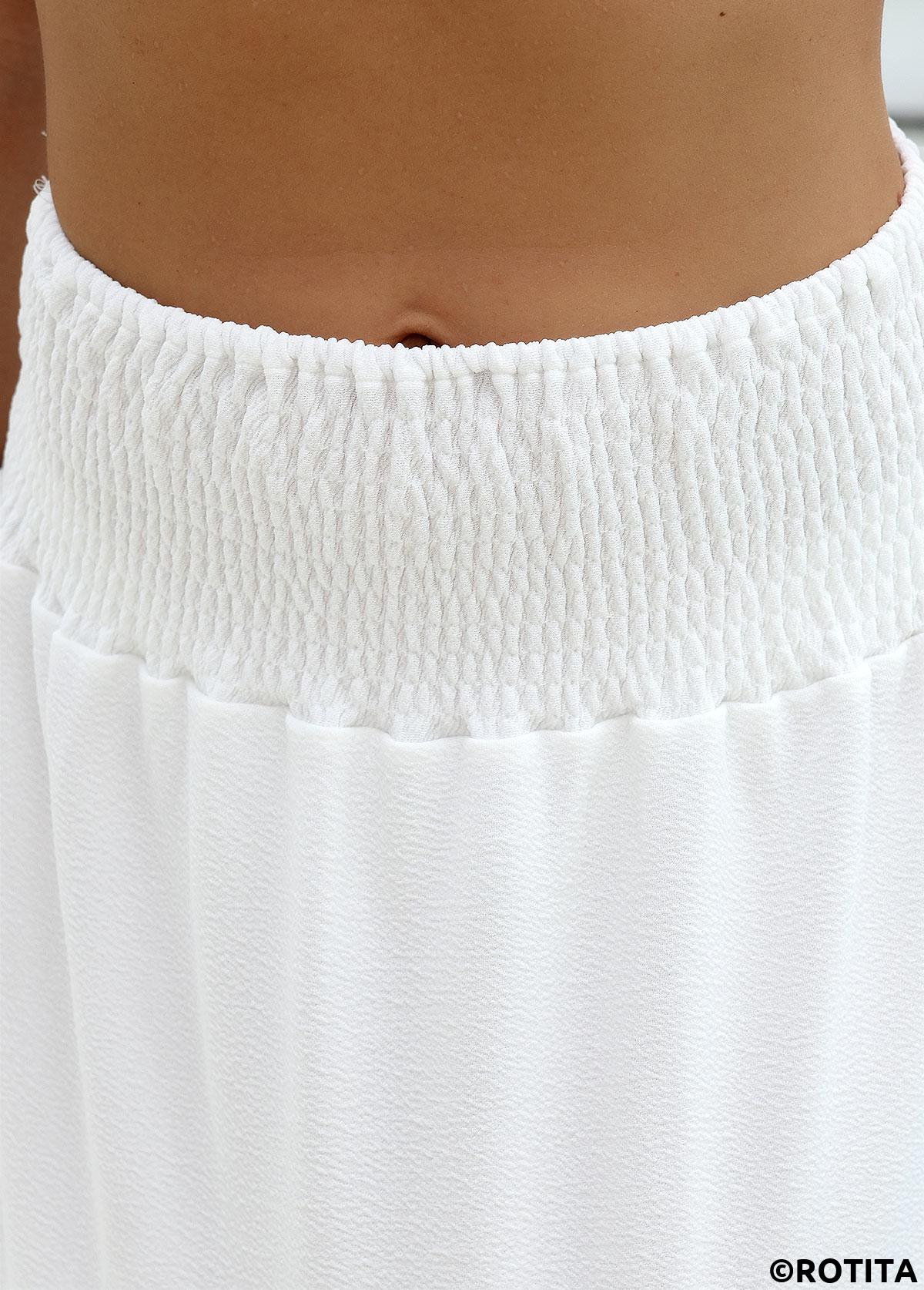 White swimwear,Plain Color swimwear,Smocking White Maxi Cover Up Skirt