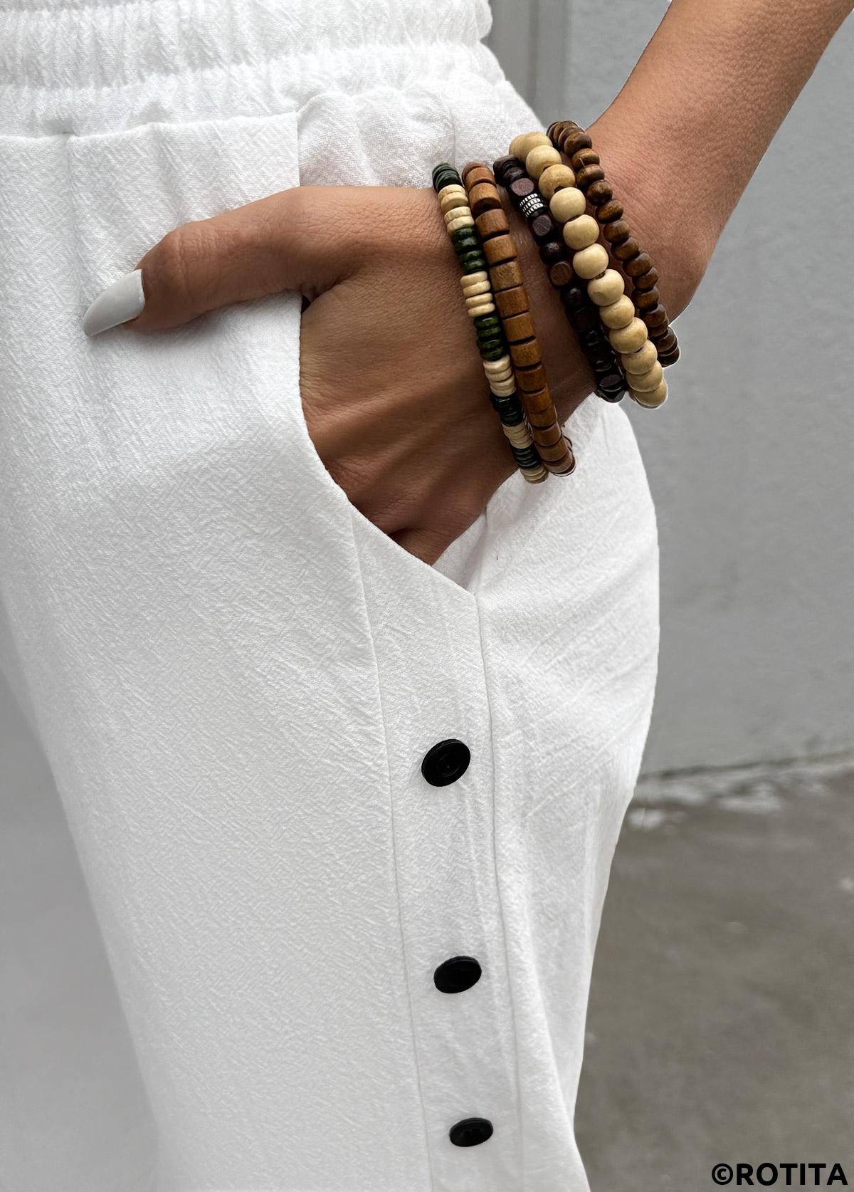 White bottoms,Plain Color bottoms,Soft White Straight Leg Elastic Waist High Waisted Pants