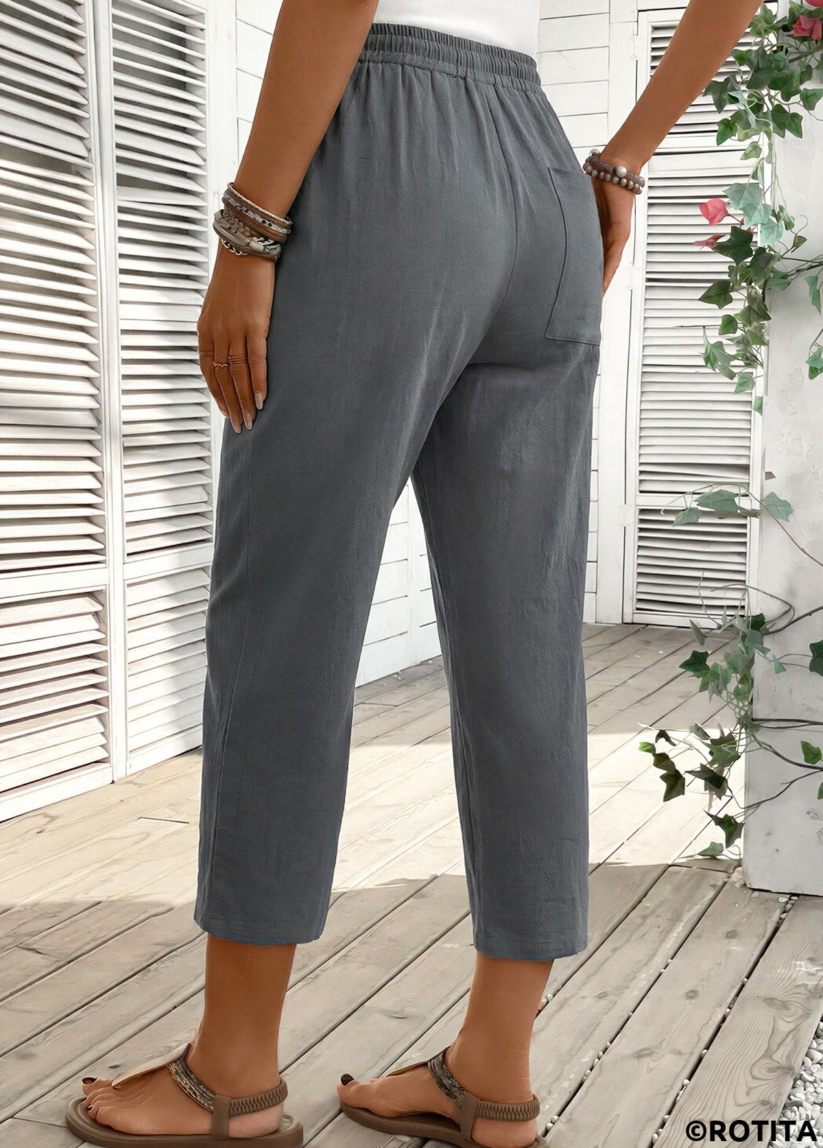Grey bottoms,Plain Color bottoms,Grey Straight Leg Elastic Waist High Waisted Pants