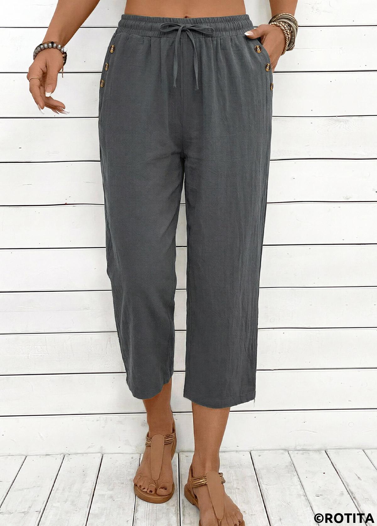 Grey bottoms,Plain Color bottoms,Grey Straight Leg Elastic Waist High Waisted Pants