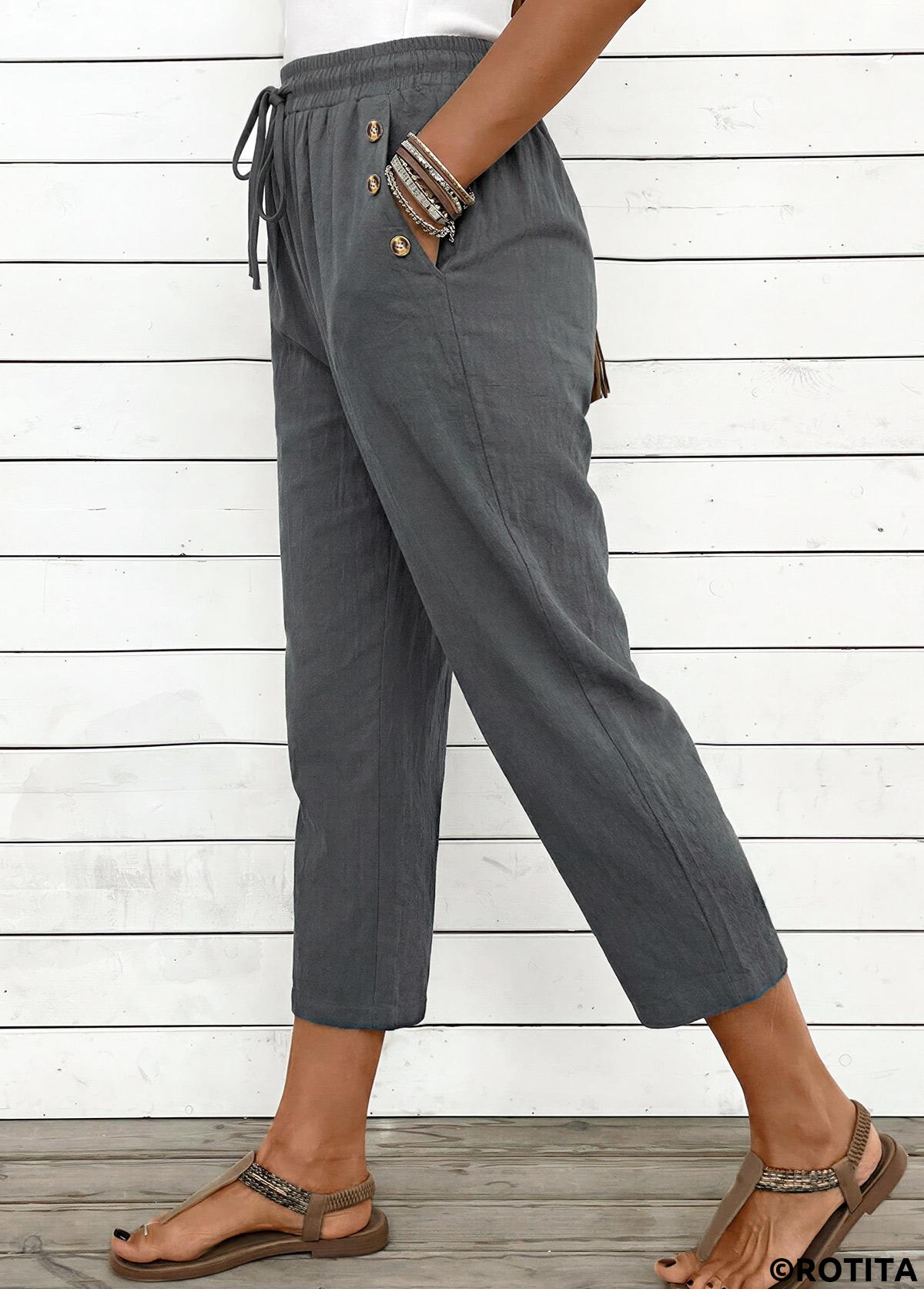 Grey bottoms,Plain Color bottoms,Grey Straight Leg Elastic Waist High Waisted Pants