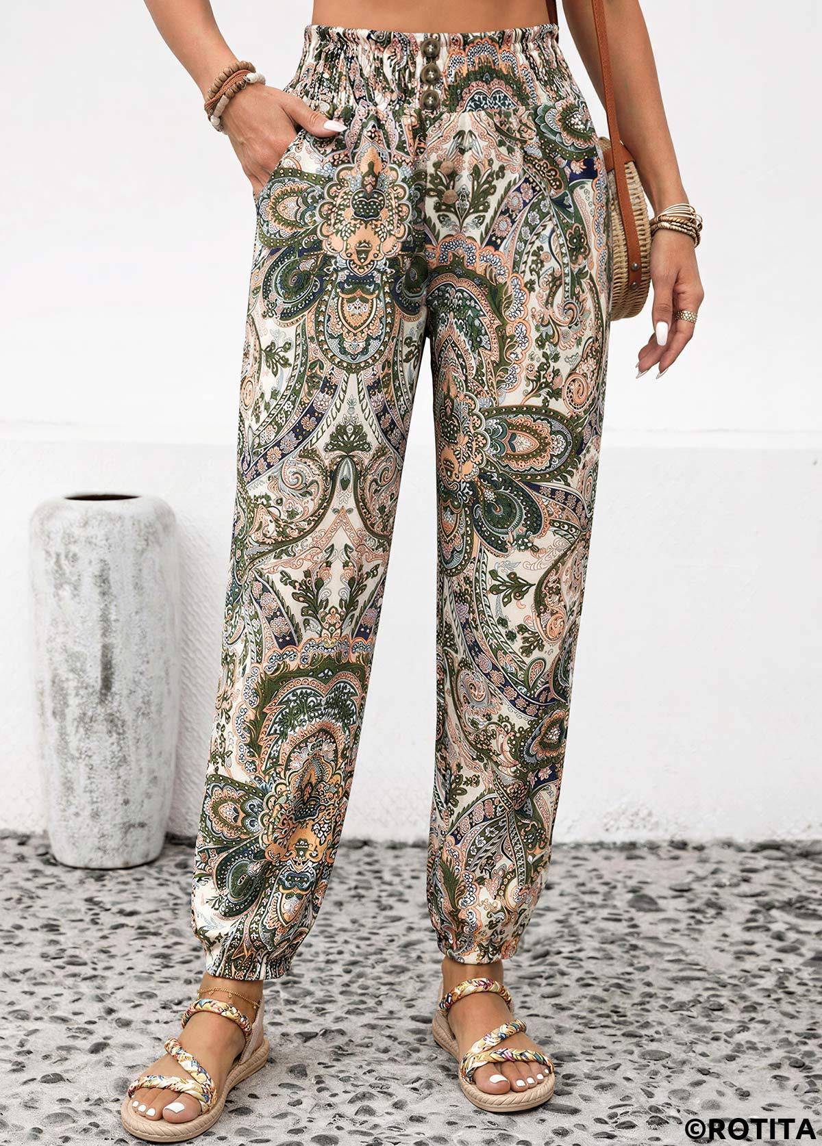 Dusty Pink bottoms,Tribal bottoms,Soft Tribal Print Dusty Pink Jogger Elastic Waist Pants