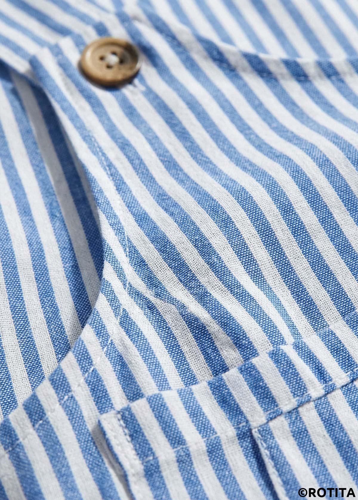 Blue dresses,Striped dresses,Geometric dresses,Vacation dresses,Vacation dresses,ROTITA Blue Striped Patch Pocket Short Scoop Neck Sleeveless Dress