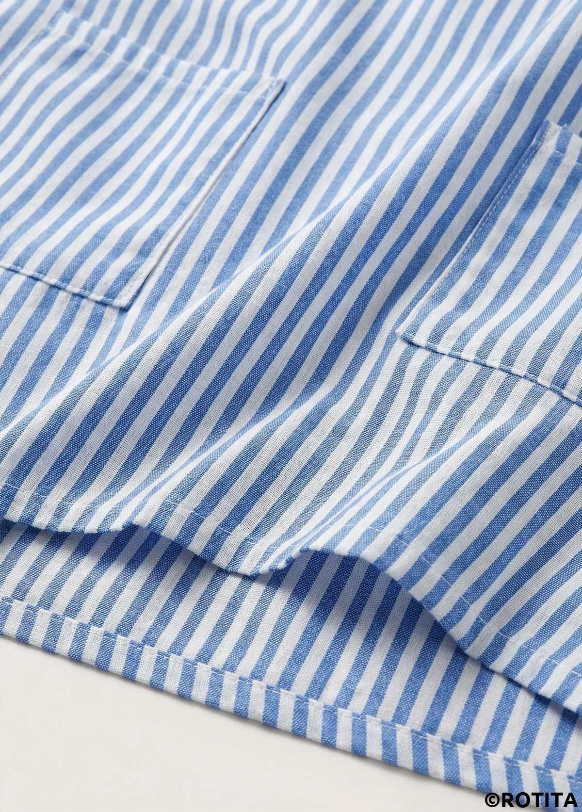 Blue dresses,Striped dresses,Geometric dresses,Vacation dresses,Vacation dresses,ROTITA Blue Striped Patch Pocket Short Scoop Neck Sleeveless Dress