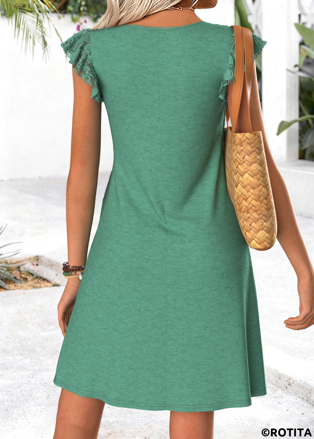 Cyan dresses,Plain Color dresses,Everyday dresses,Casual dresses,ROTITA Cyan Tummy Coverage Short V Neck Dress