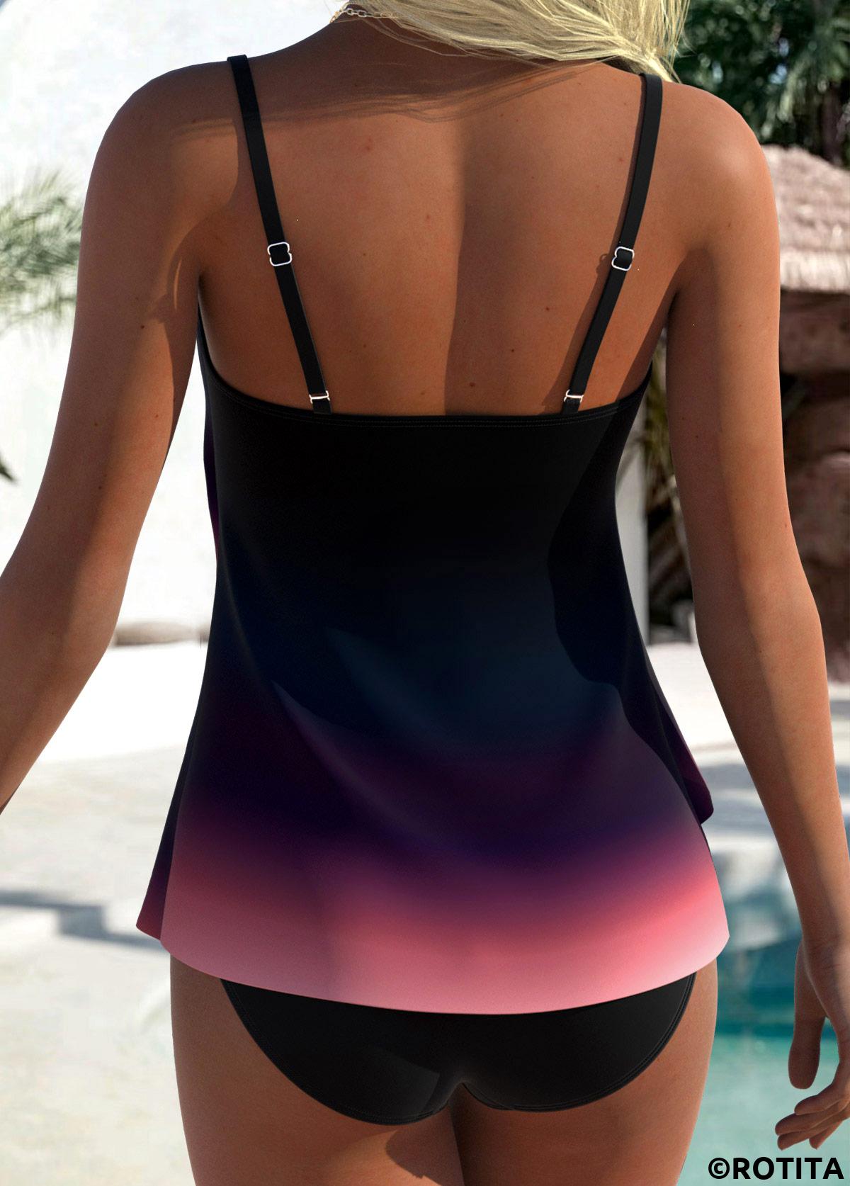 Multi Color swimwear,Ombre swimwear,ROTITA Multi Color Layered Ombre Tankini Top