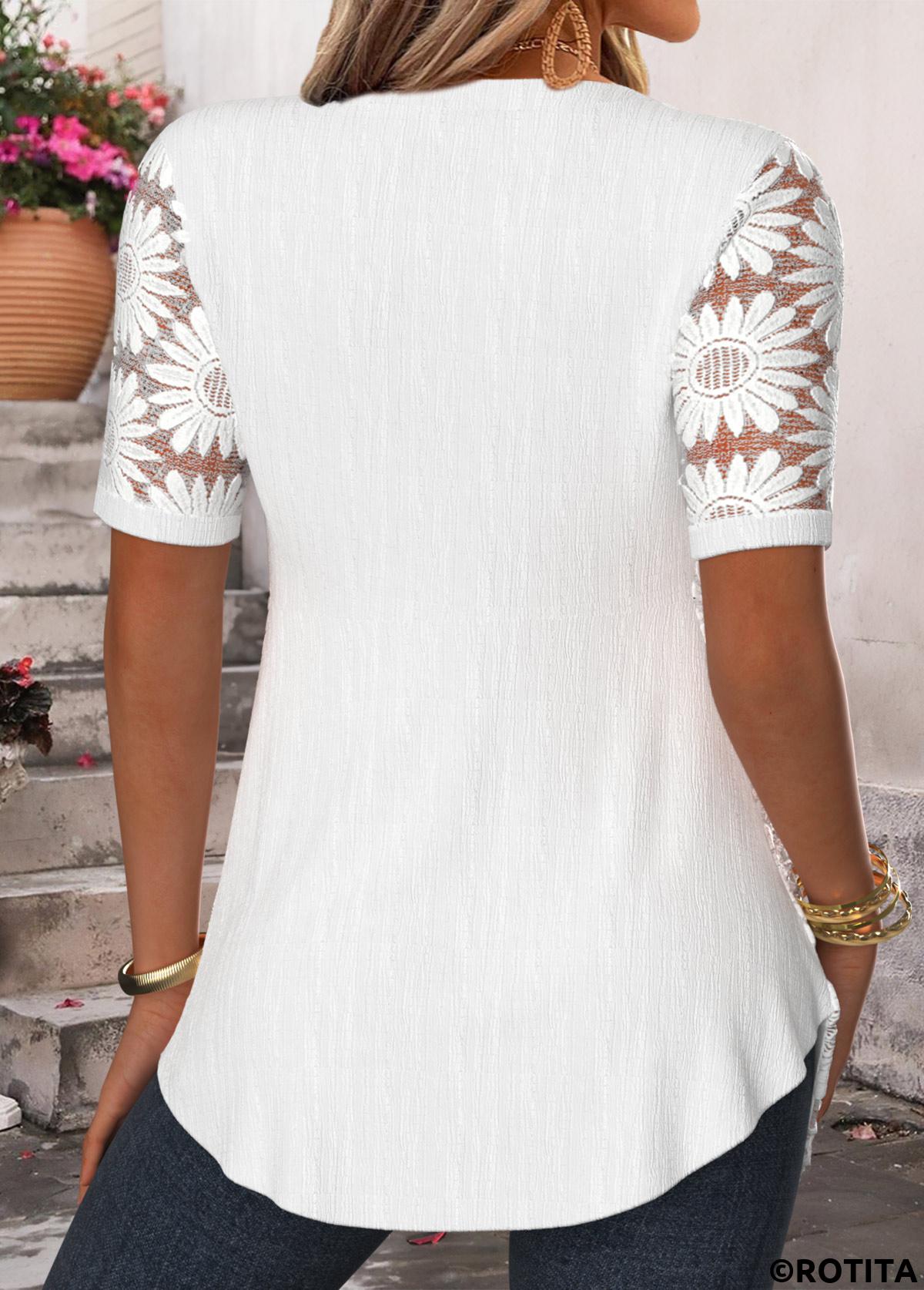 White plus size,Plain Color plus size,ROTITA Plus Size Patchwork White Fake Two Piece Twinset