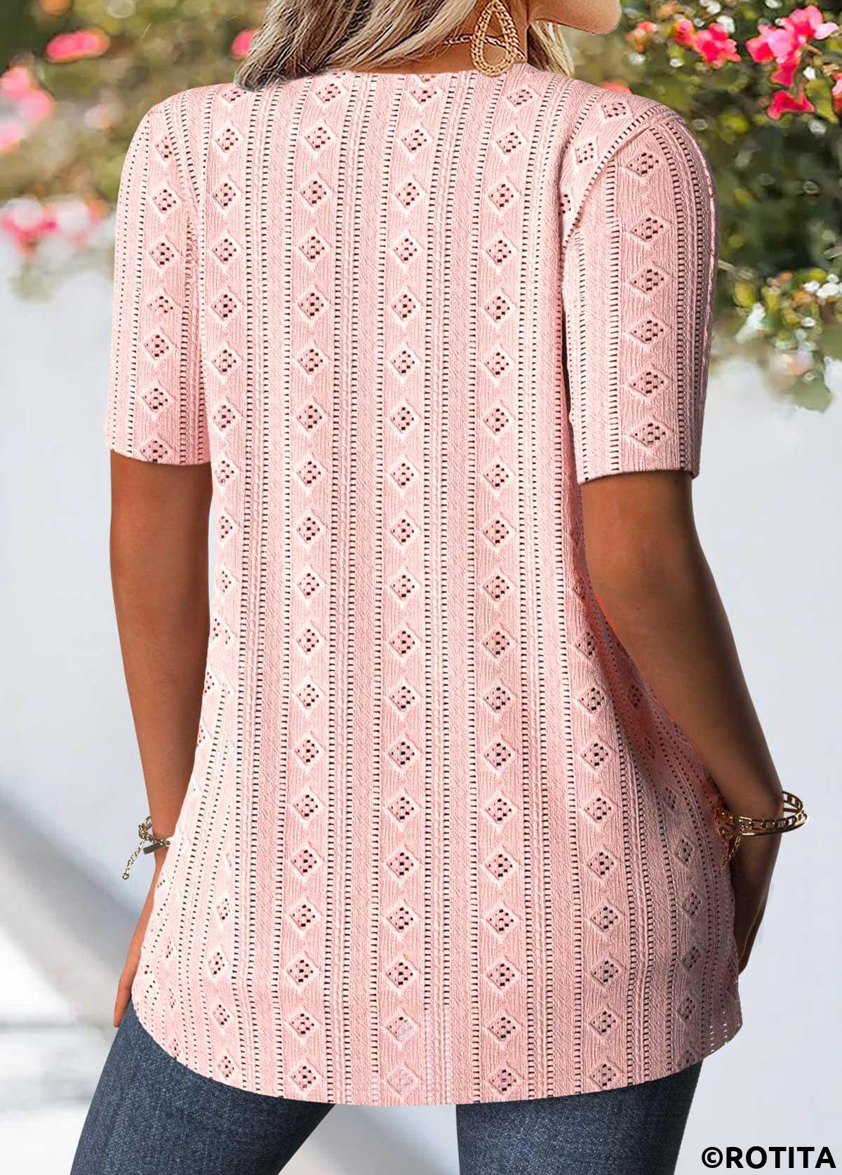 Pink tops,Floral tops,Plants tops,ROTITA Floral Print Pink Fake Two Piece Twinset