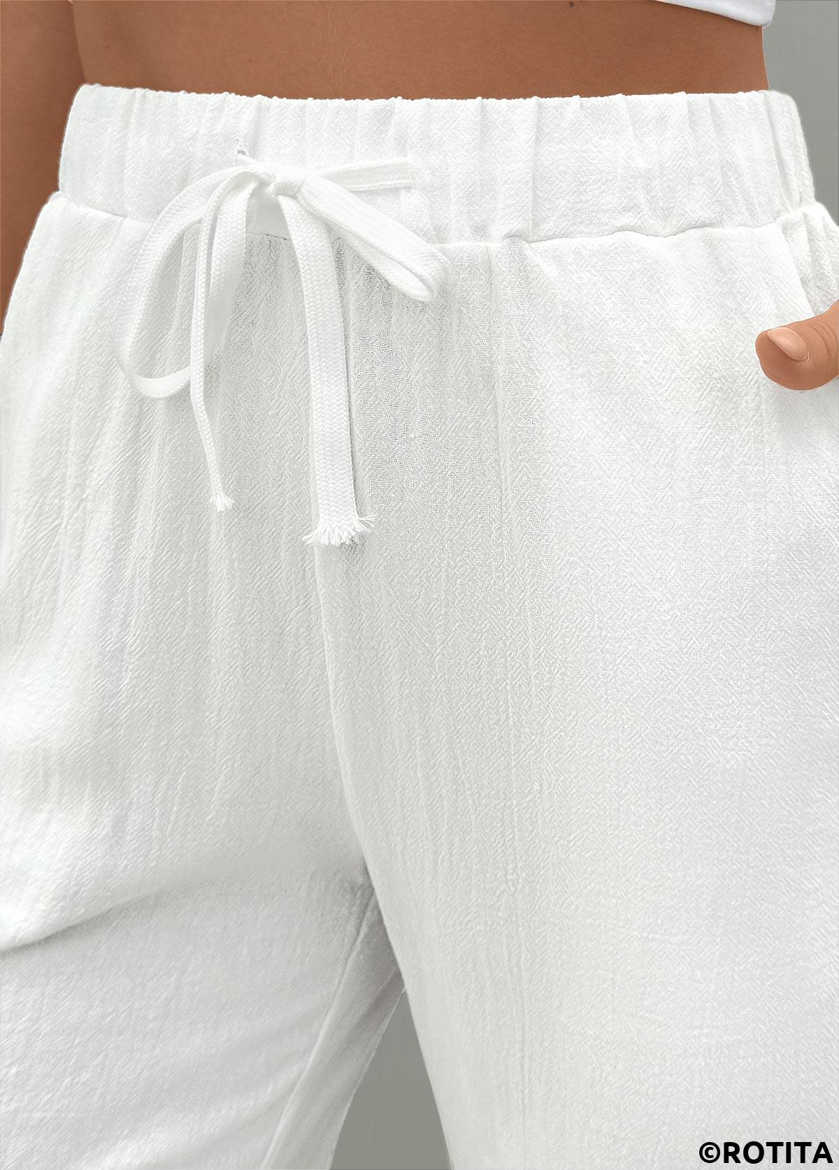 White bottoms,Plain Color bottoms,White Straight Leg Elastic Waist High Waisted Shorts