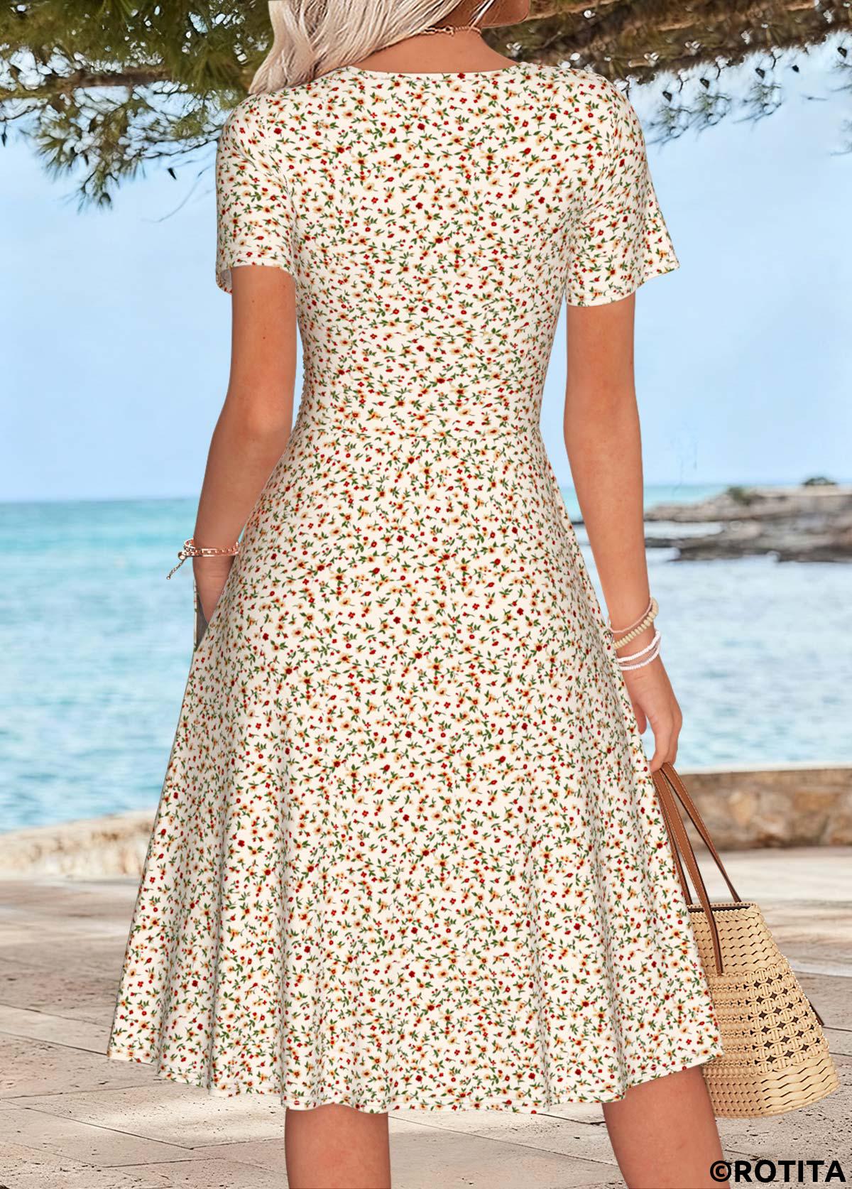 Multi Color dresses,Ditsy Floral dresses,Everyday dresses,Casual dresses,ROTITA Multi Color Ditsy Floral Print Tummy Coverage Dress